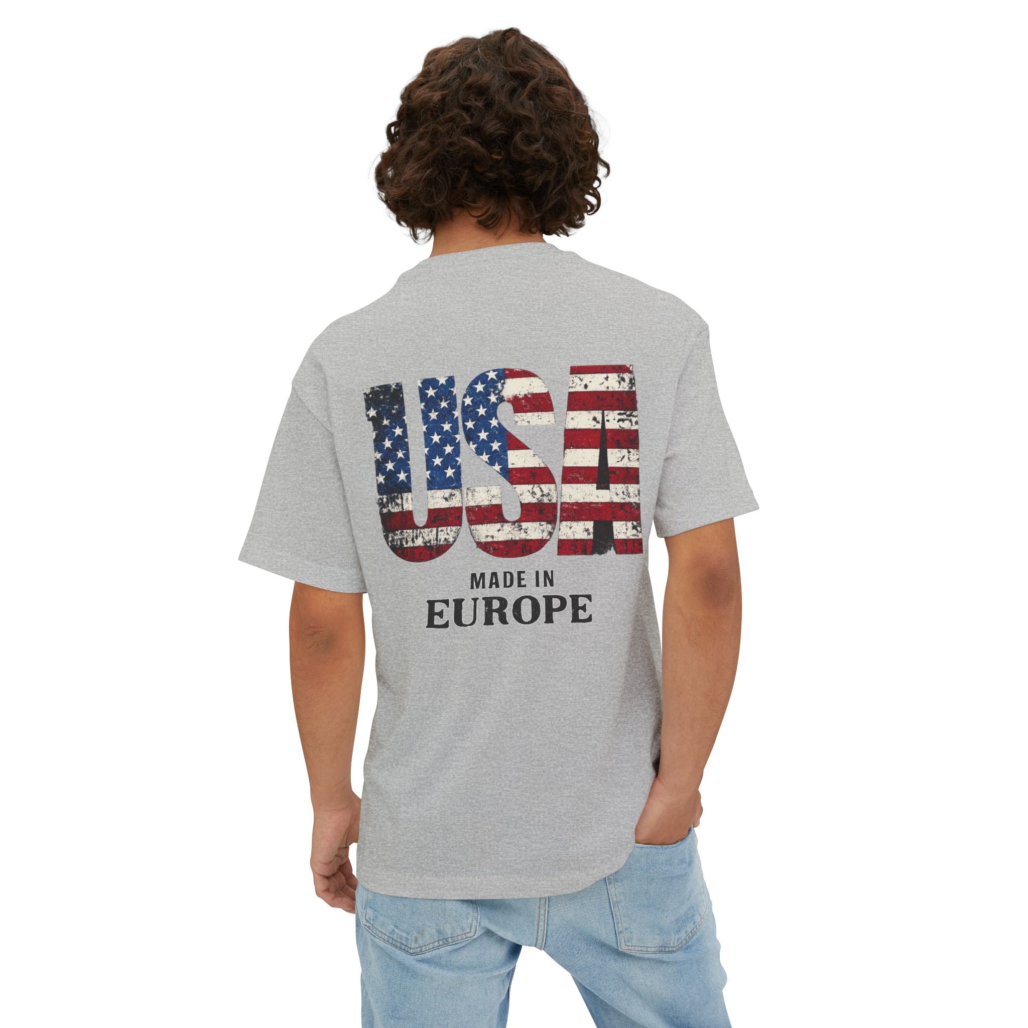 USA Flag Back Graphic Tee — "USA Made in Europe" Vintage Patriotic T‑Shirt