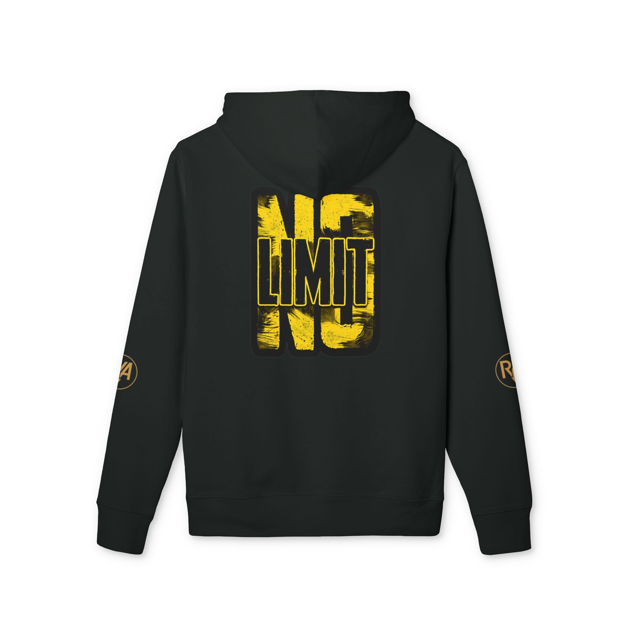No Limit Hoodie – Bold Streetwear Pullover with Yellow Distressed Back Graphic