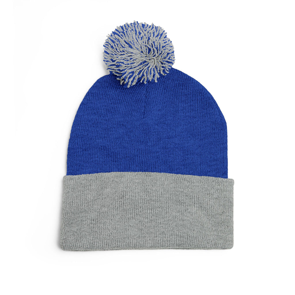 Embroidered Pom-Pom Knit Cap — Cozy Winter Beanie with Fold-Over Cuff