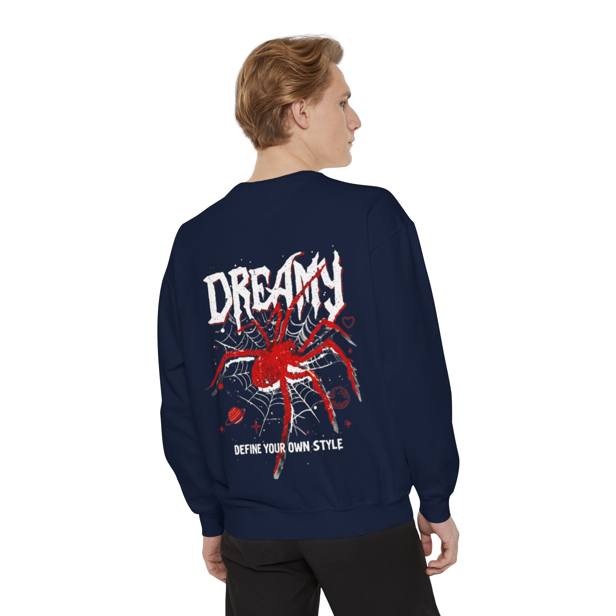 Dreamy Spider Sweatshirt — "Define Your Own Style" Garment-Dyed Crewneck