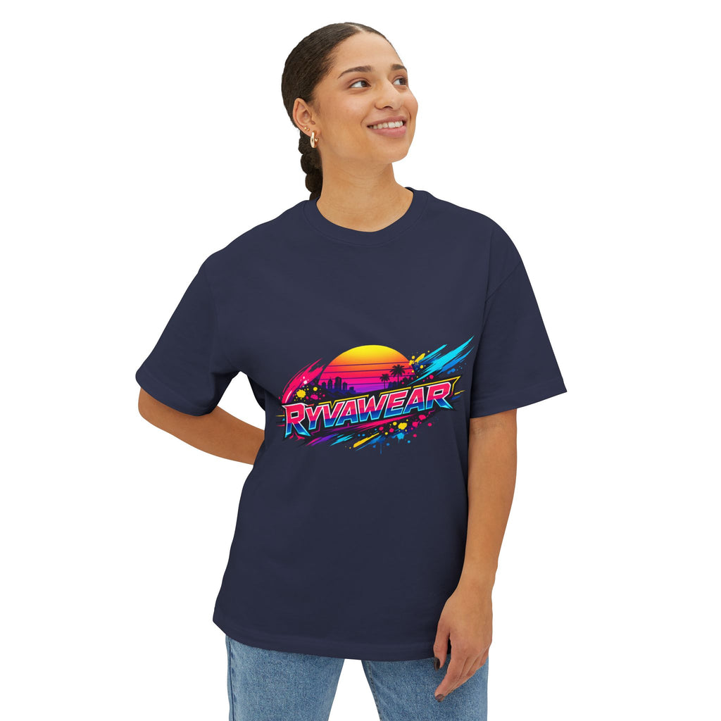 Retro Sunset Graphic Tee — "RVVAWEAR" 80s Vaporwave Style Boxy T-Shirt