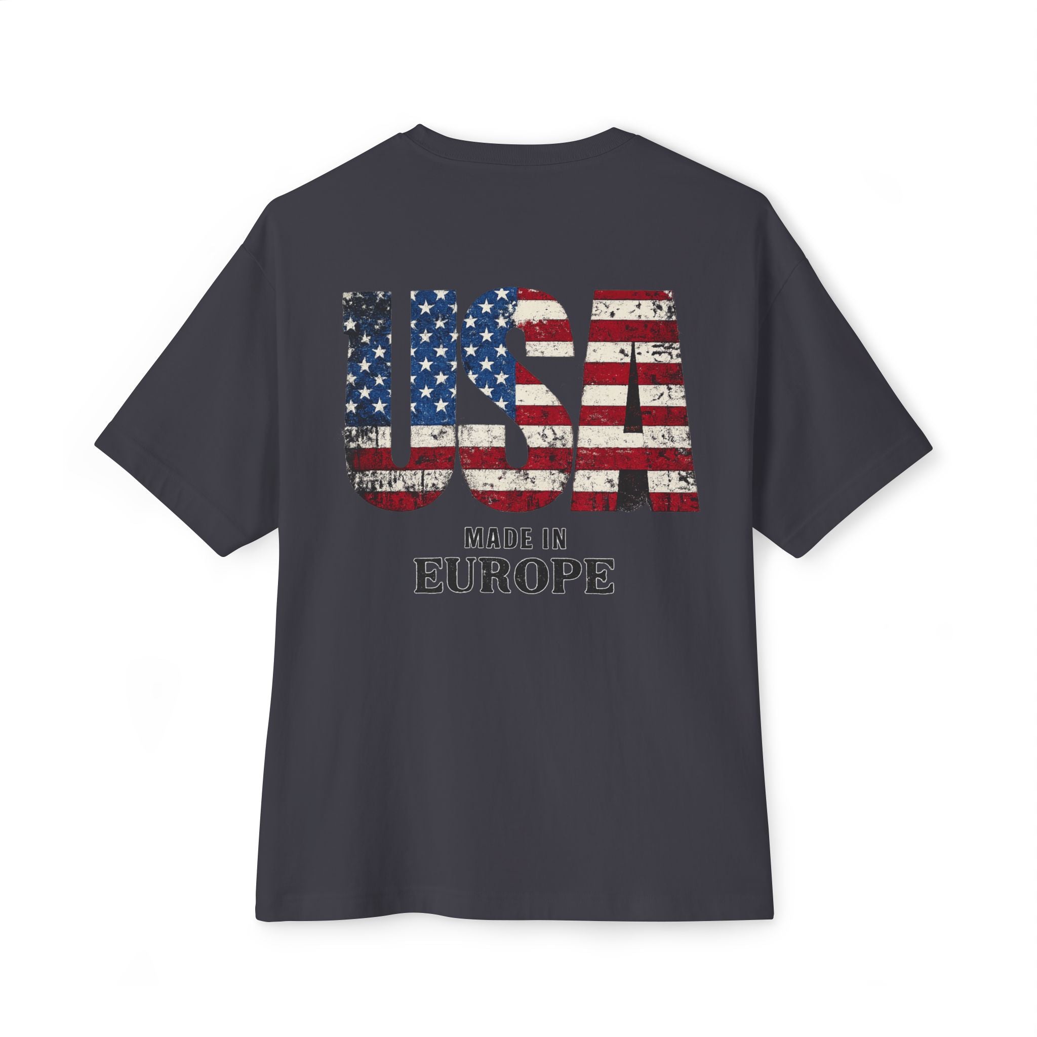 USA Flag Back Graphic Tee — "USA Made in Europe" Vintage Patriotic T‑Shirt