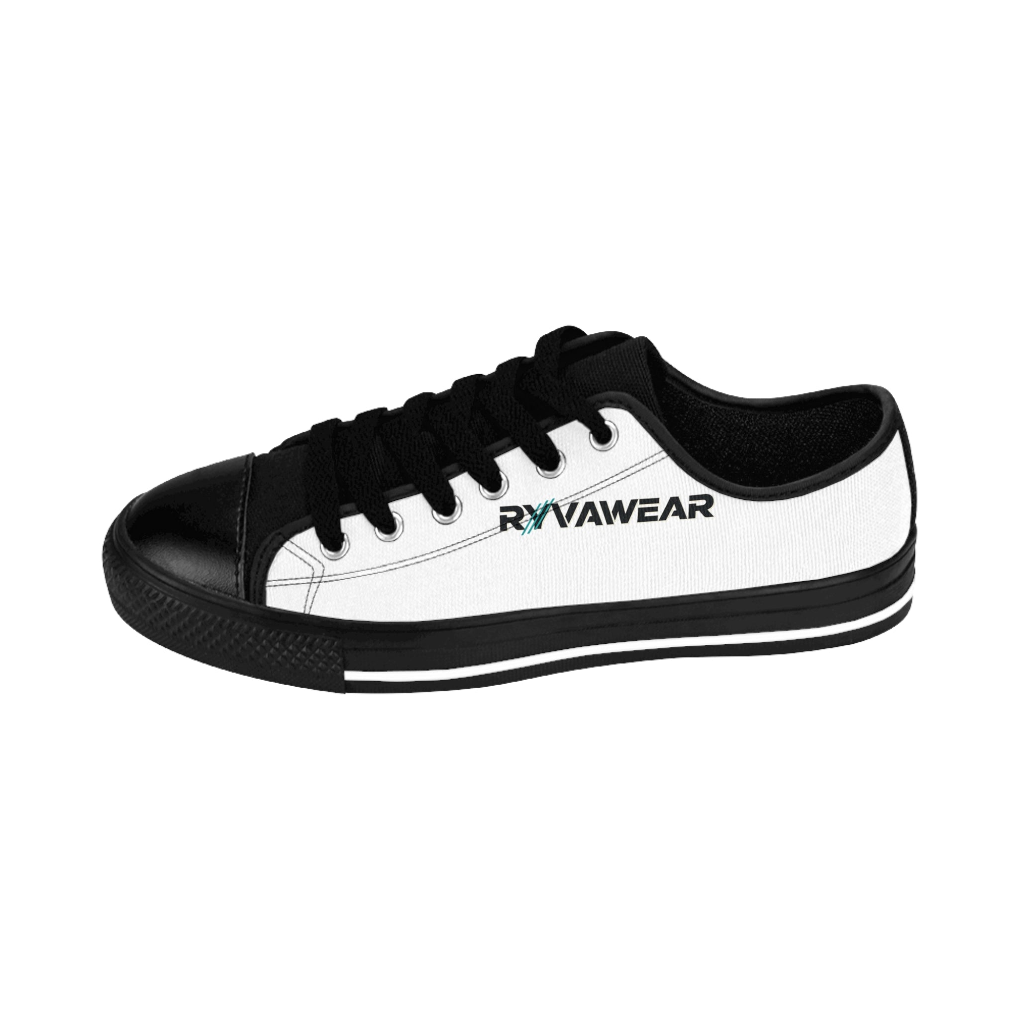 Classic Low-Top Women's Sneakers — Retro Black & White Canvas Trainers with 'RYVNAWEAR' Logo