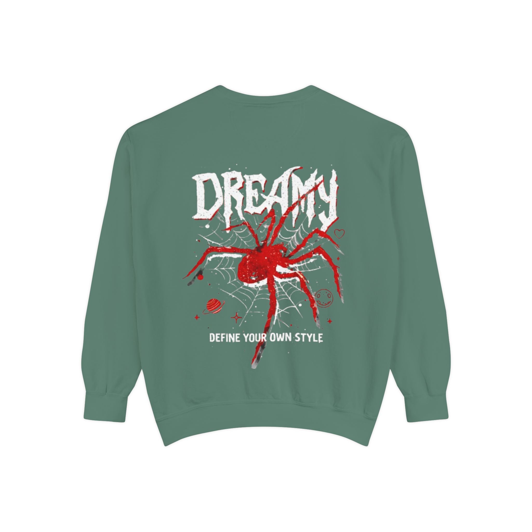 Dreamy Spider Sweatshirt — "Define Your Own Style" Garment-Dyed Crewneck