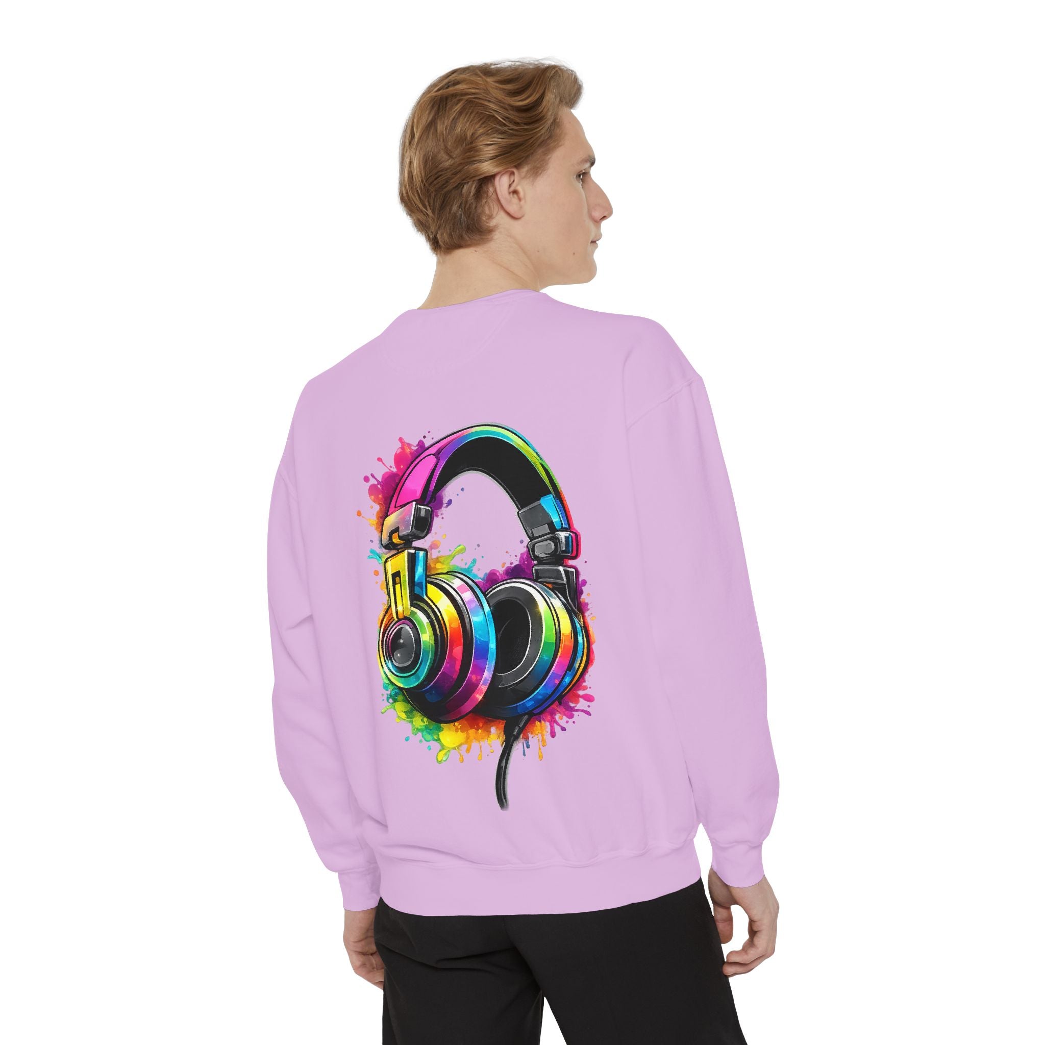 Sweatshirt — Colorful Watercolor Headphones Crewneck, Music Lover Graphic Sweatshirt