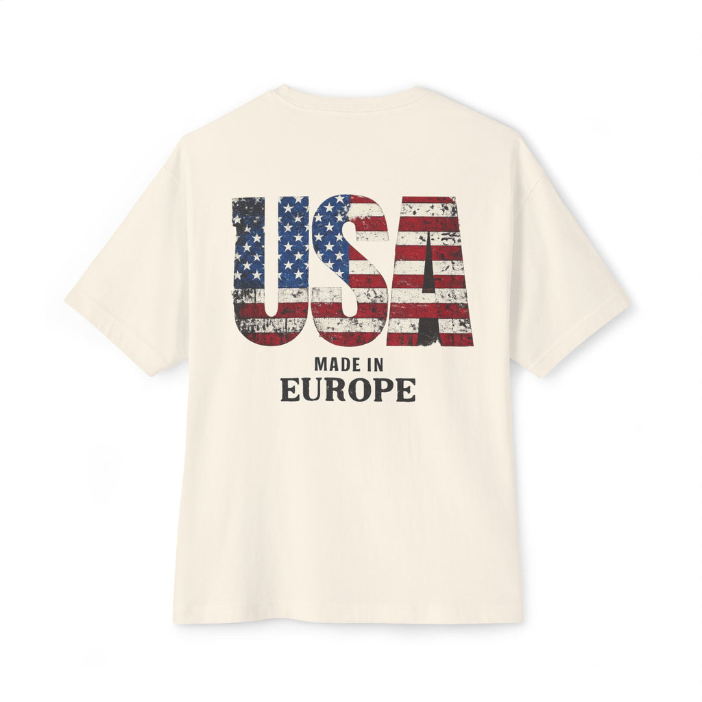 USA Flag Back Graphic Tee — "USA Made in Europe" Vintage Patriotic T‑Shirt