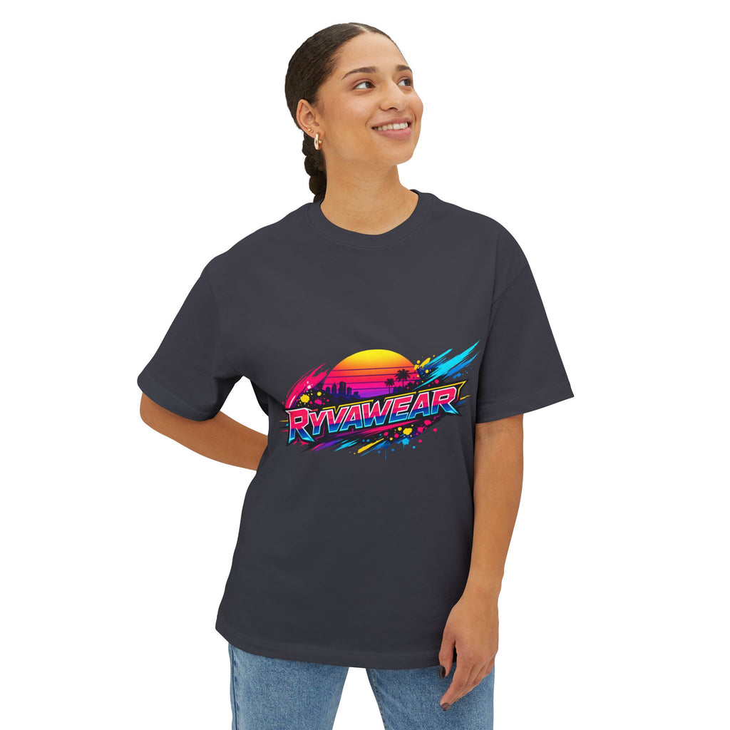 Retro Sunset Graphic Tee — "RVVAWEAR" 80s Vaporwave Style Boxy T-Shirt