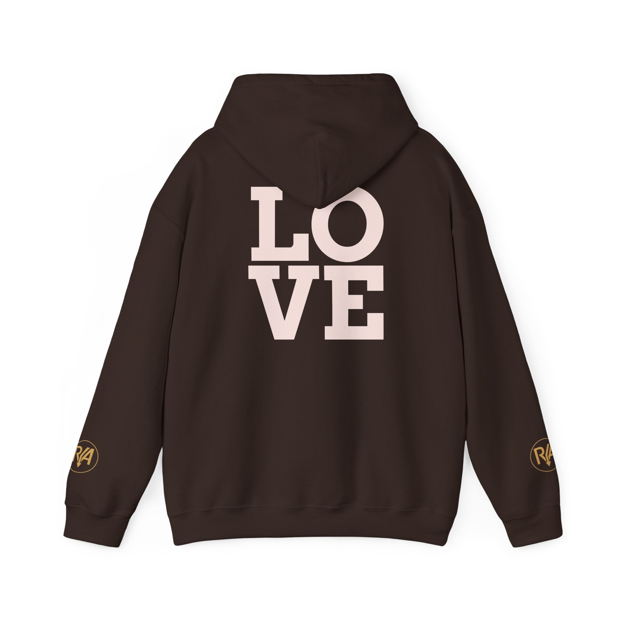 Love Graphic Hoodie — Minimal White Pullover with Gold Logo