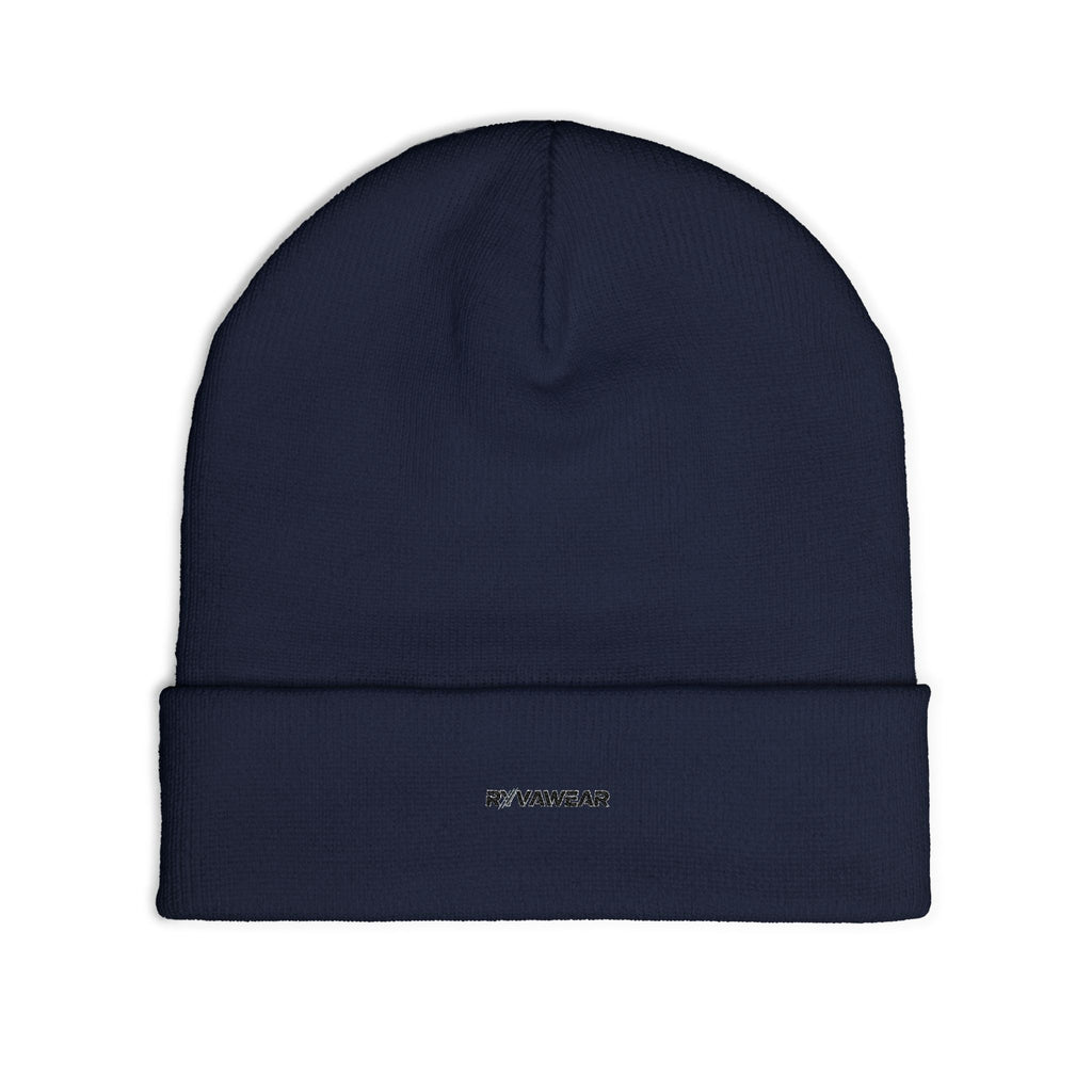 Embroidered Knit Beanie — Minimal 'RYVAWEAR' Cuff Hat