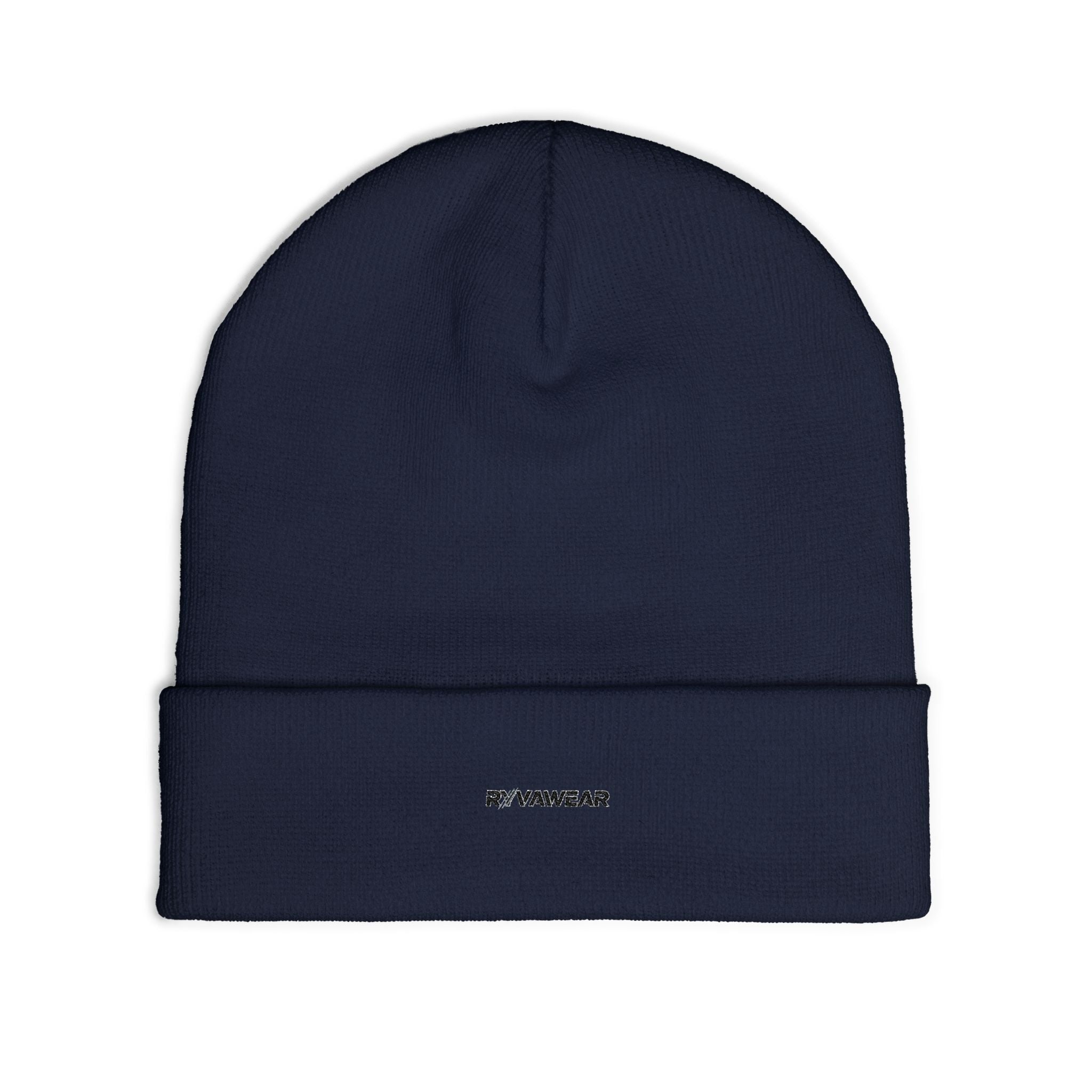 Embroidered Knit Beanie — Minimal 'RYVAWEAR' Cuff Hat