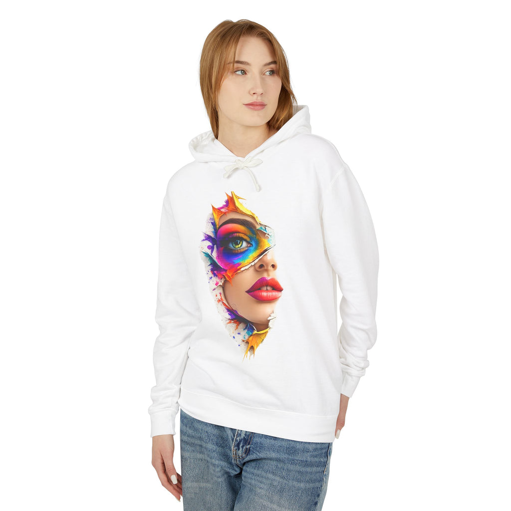 Colorful Masked Woman Art Hoodie — Vibrant Abstract Face Print
