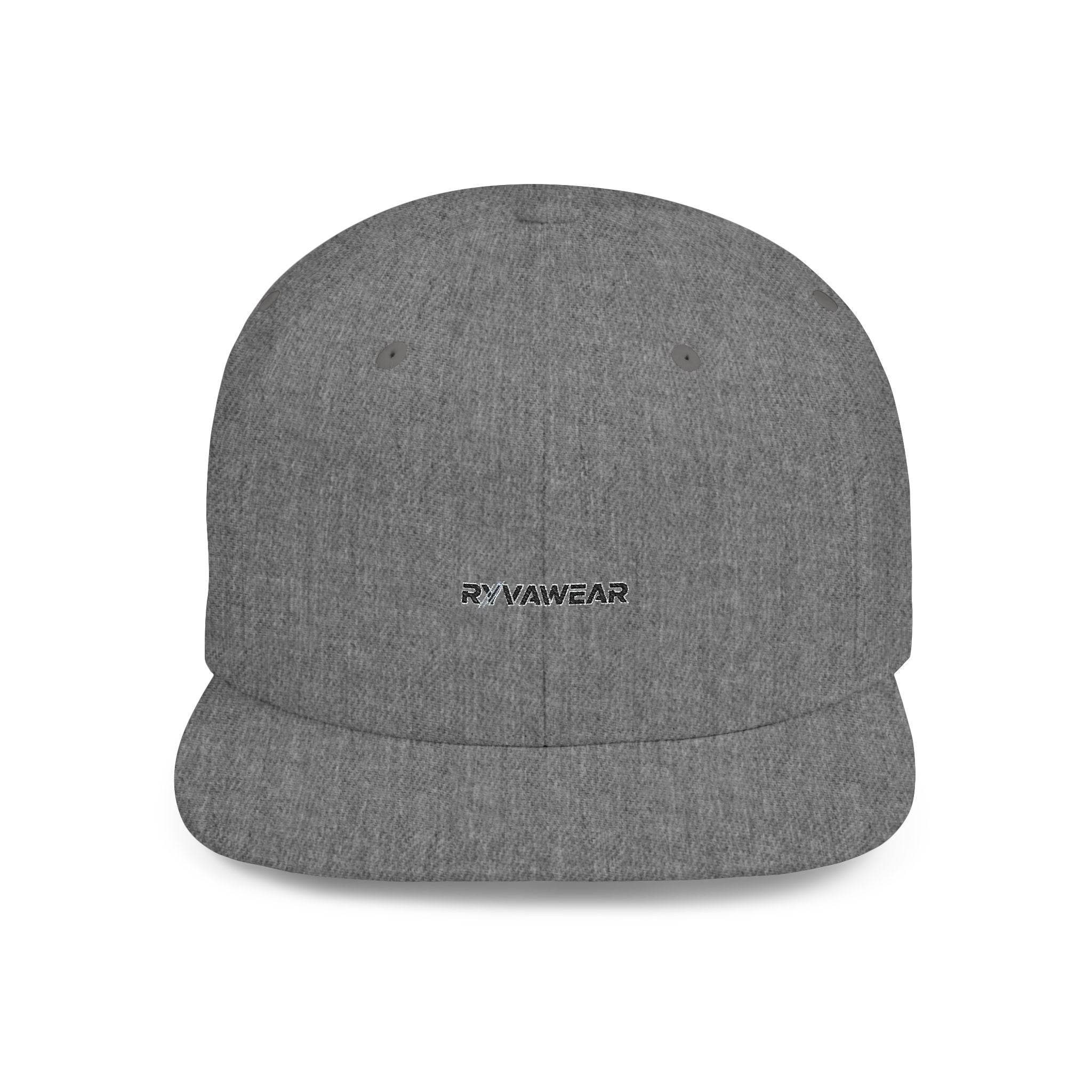 White Flat Bill Snapback Hat with Minimal Text Patch - 'RYVANTAR'