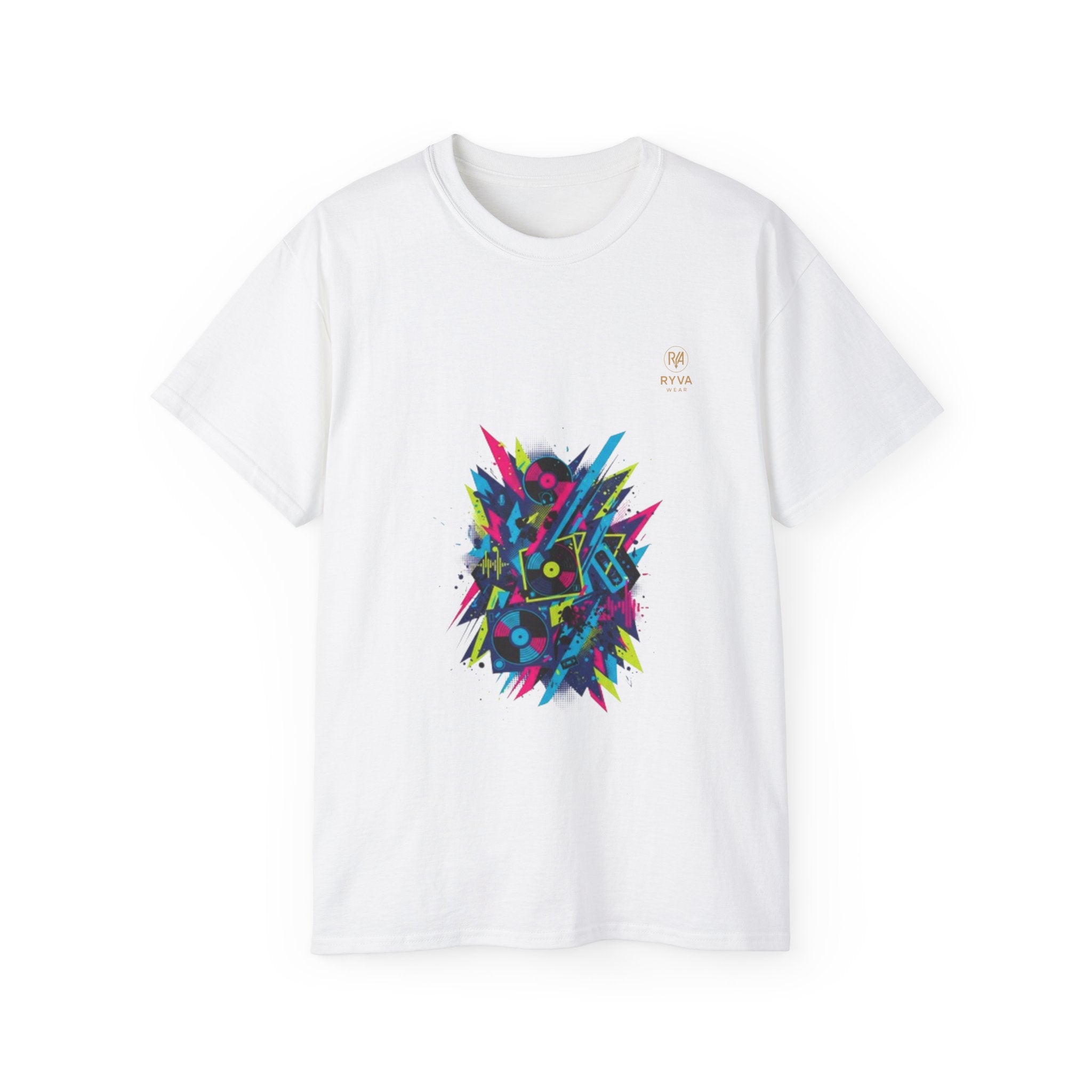 Abstract Neon Geometric Tee Retro 80s Vibes Graphic T-Shirt