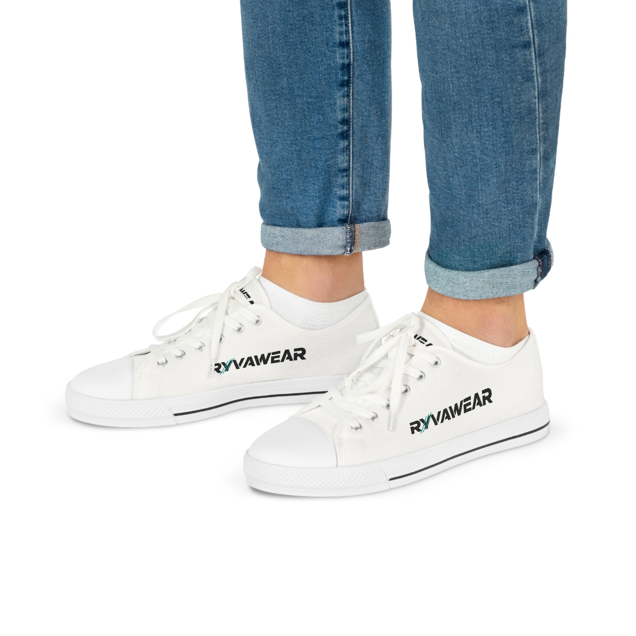 RVN Awear Branded Low Top Sneakers — Men's White Canvas Casual Shoes