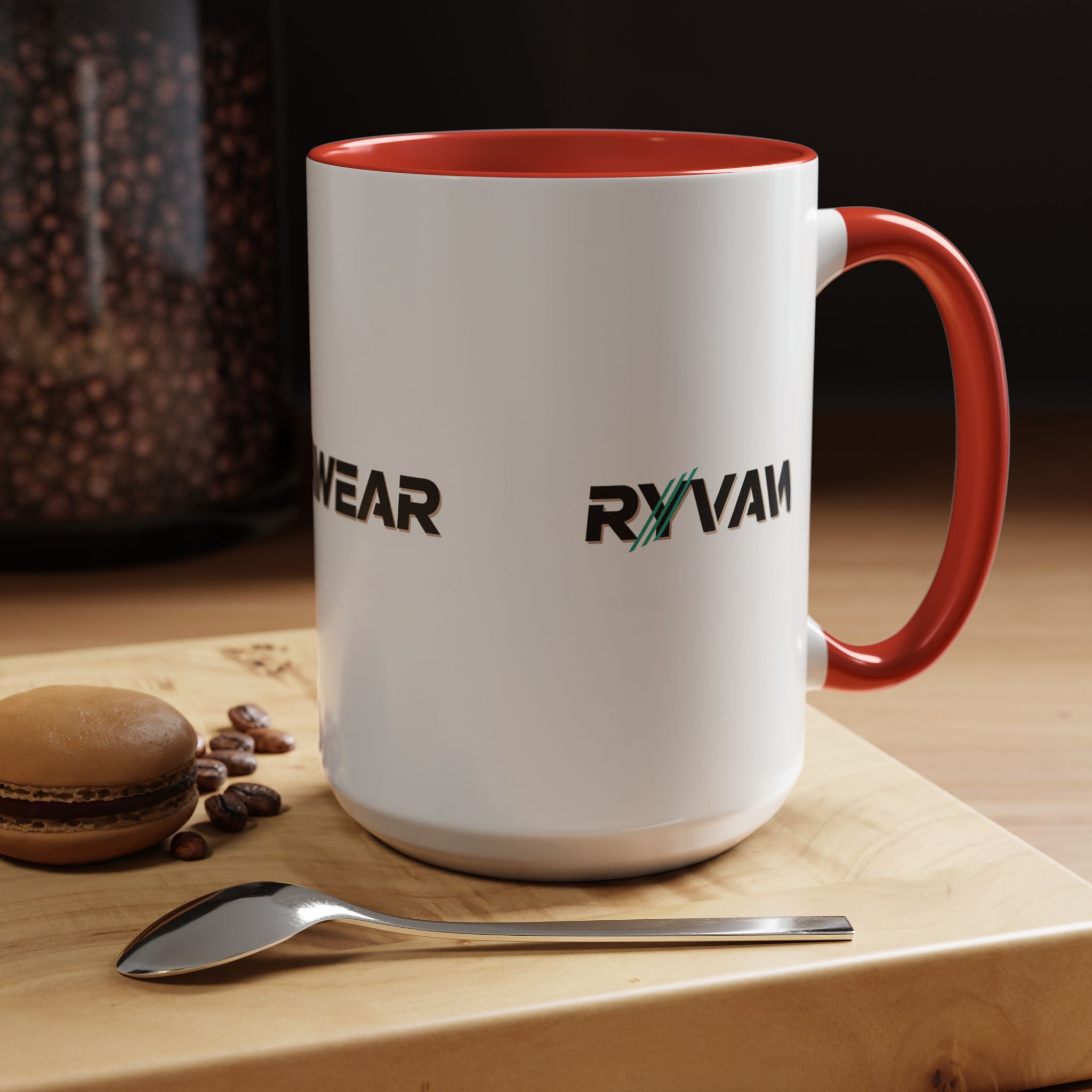 RyvaWear Logo Accent Coffee Mug — Black-Trim Ceramic Coffee Cup (11/15oz)