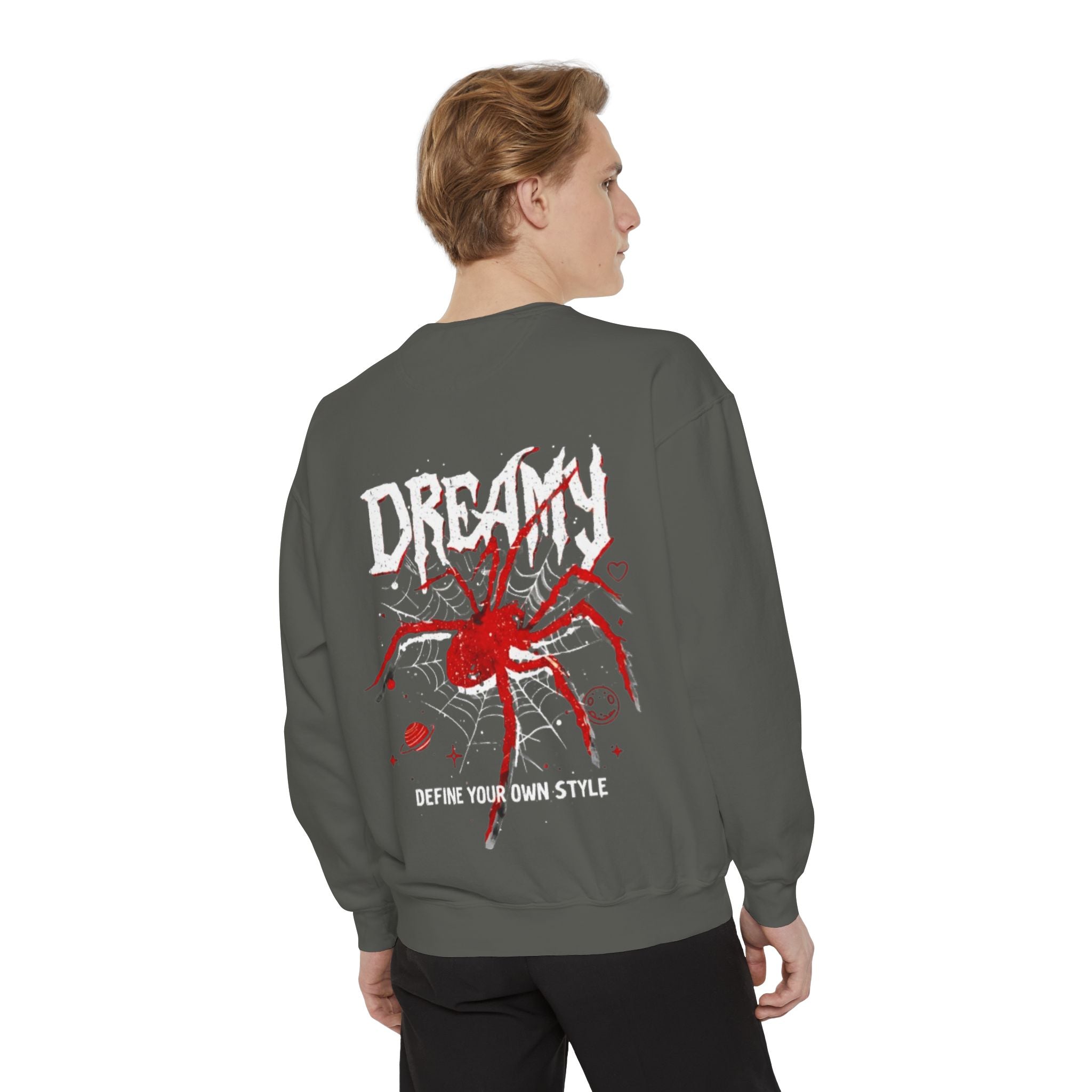 Dreamy Spider Sweatshirt — "Define Your Own Style" Garment-Dyed Crewneck