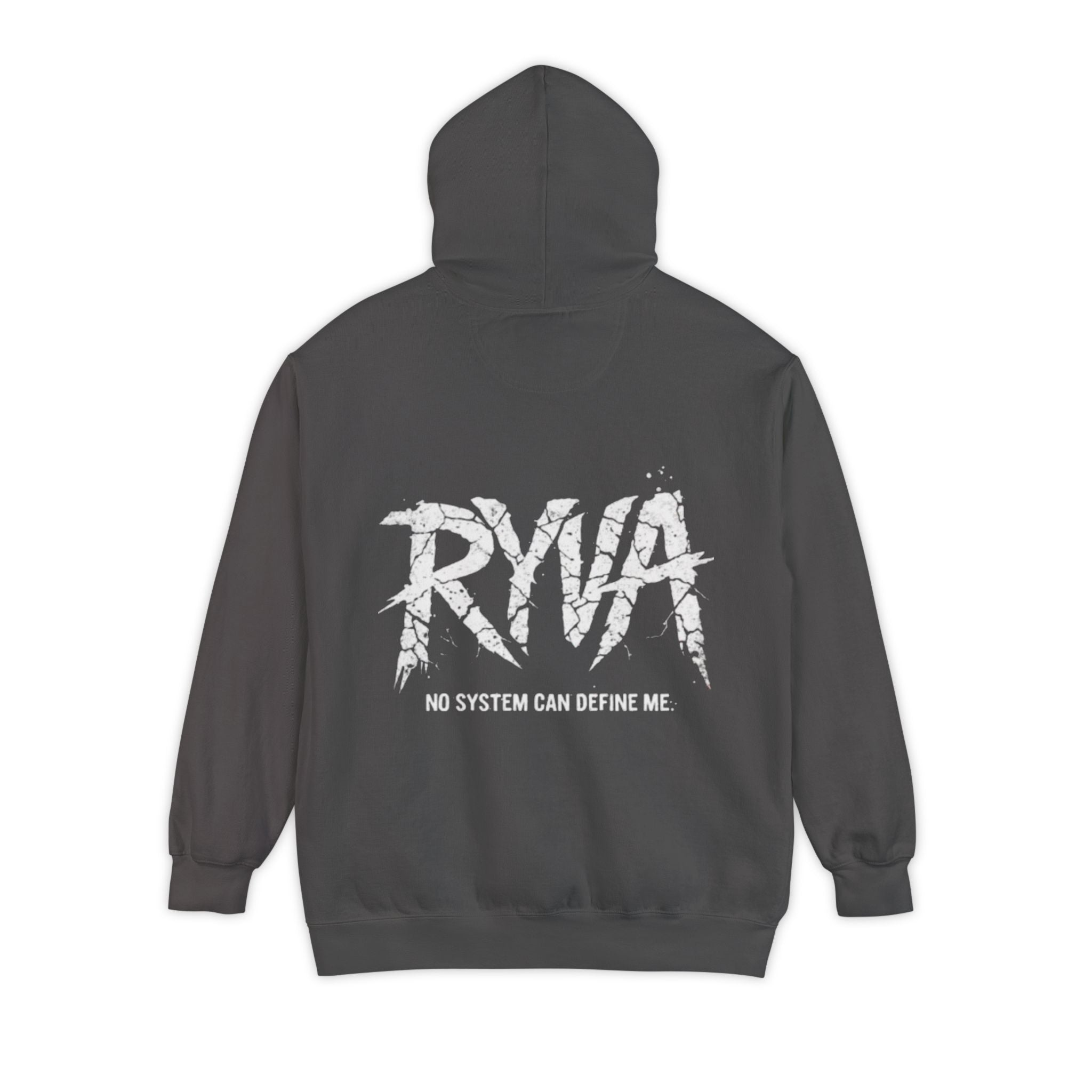 Hoodie — 'RYVA' Distressed Logo Garment-Dyed Hoodie ("No System Can Define Me")