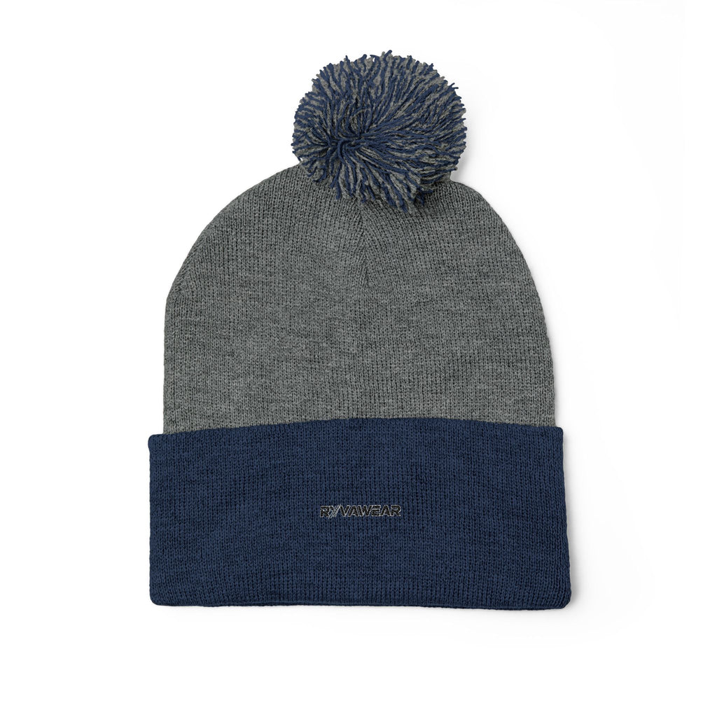 Embroidered Pom-Pom Knit Cap — Cozy Winter Beanie with Fold-Over Cuff