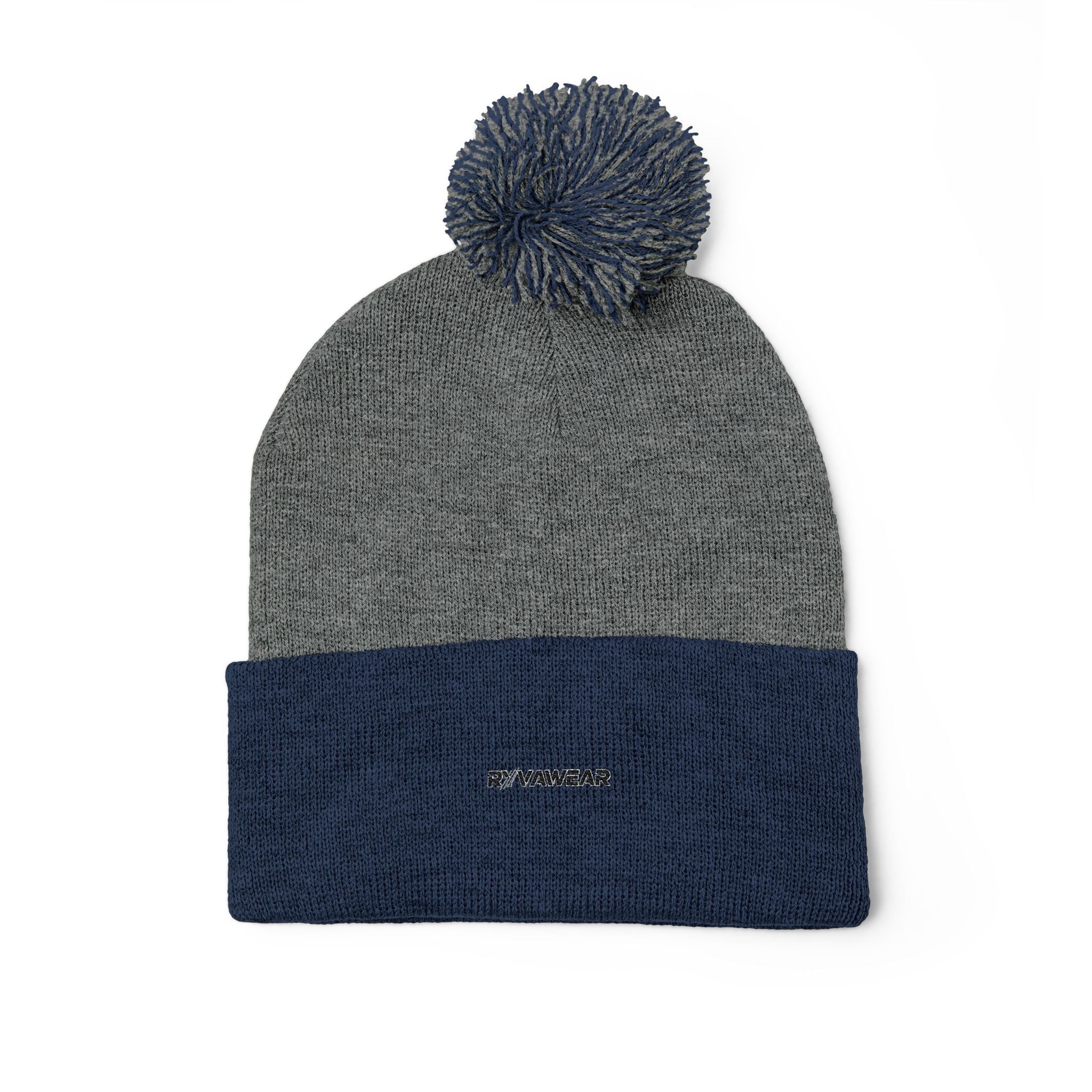 Embroidered Pom-Pom Knit Cap — Cozy Winter Beanie with Fold-Over Cuff