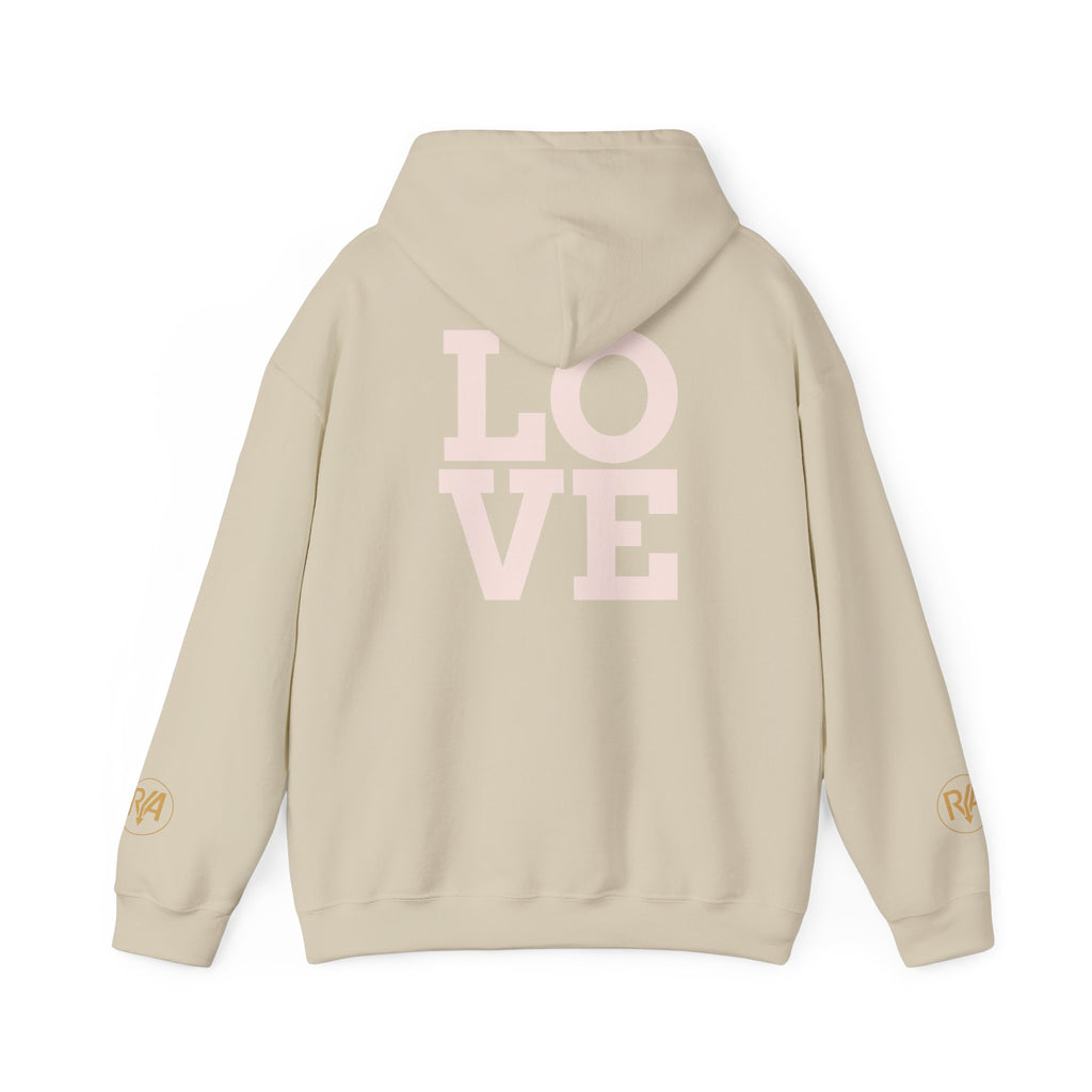 Love Graphic Hoodie — Minimal White Pullover with Gold Logo