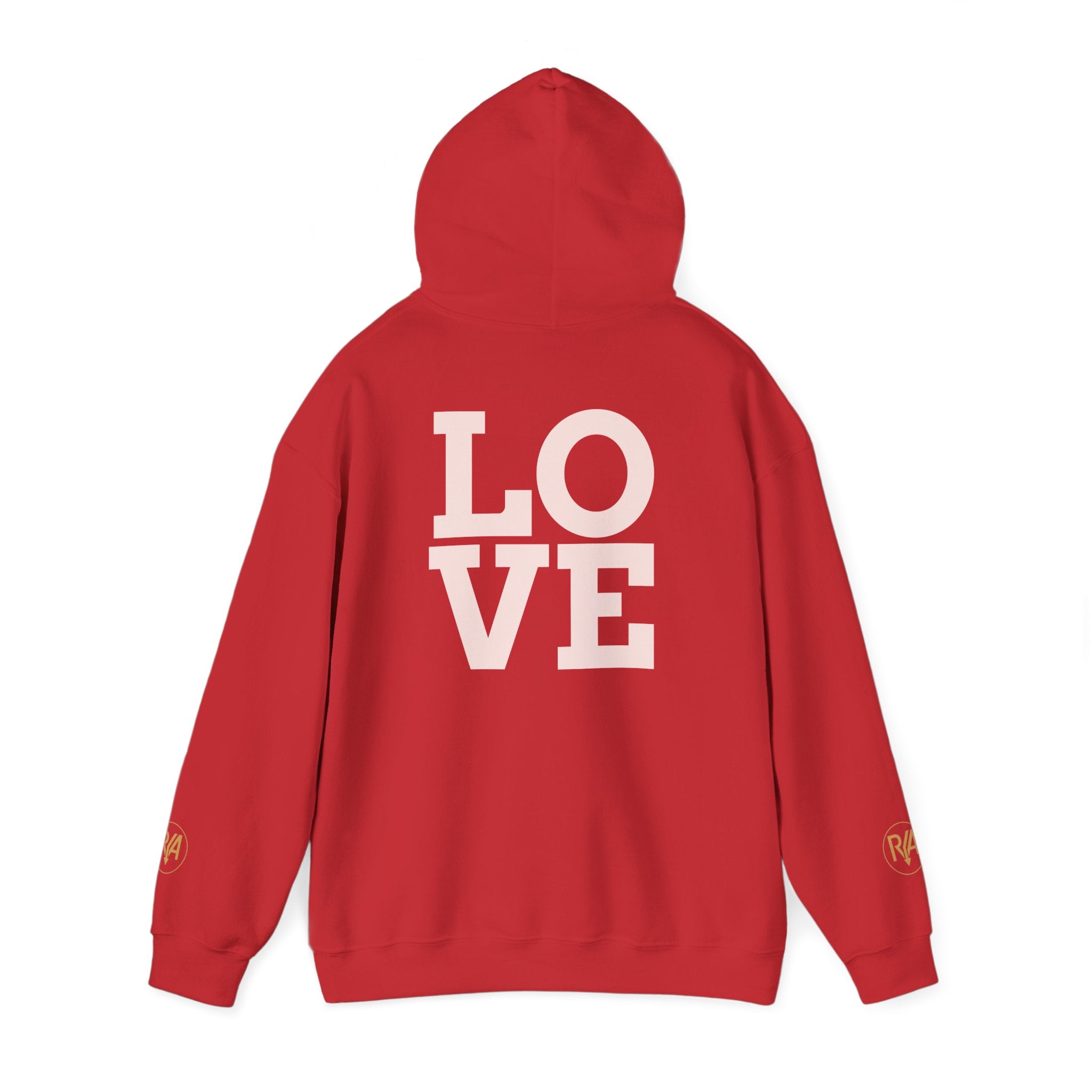Love Graphic Hoodie — Minimal White Pullover with Gold Logo