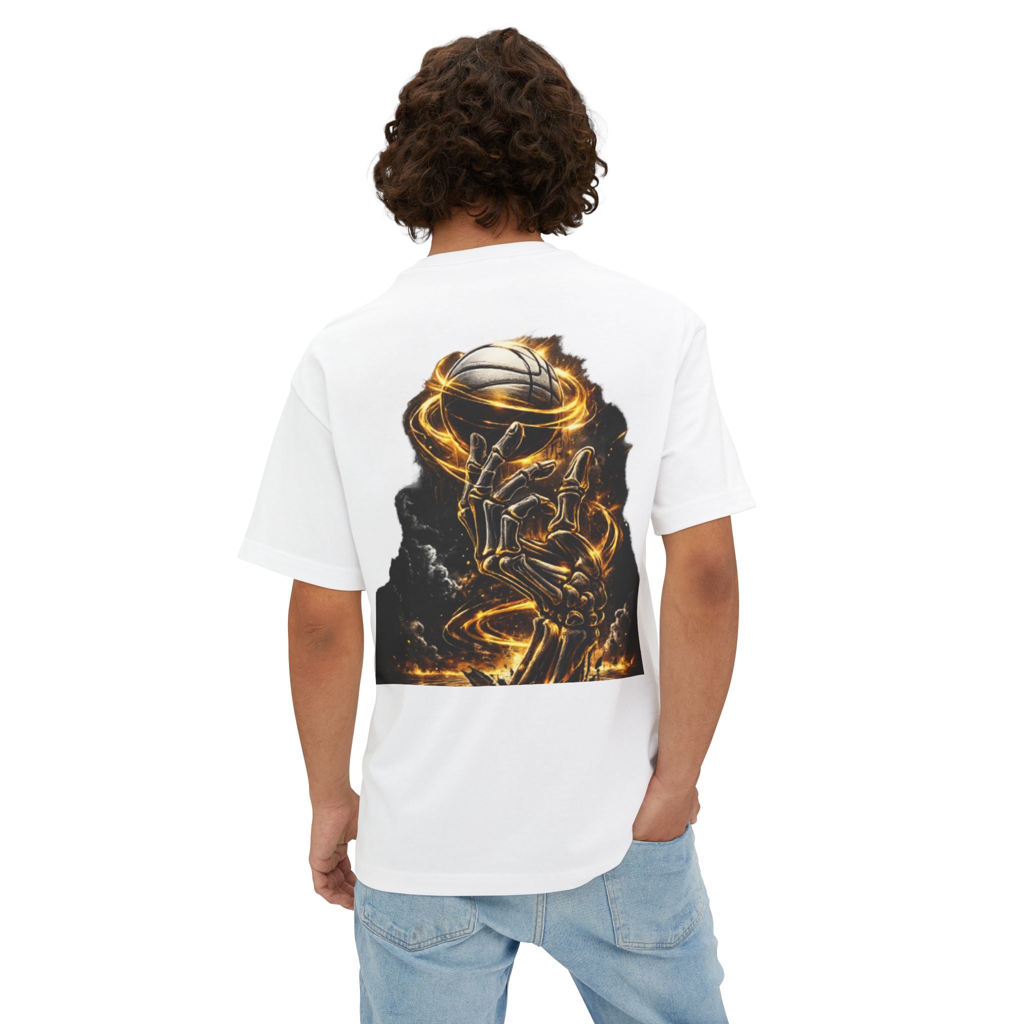 Oversized Boxy Tee — Golden Basketball Slam Graphic