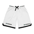 Basketball Shorts - White Ribbed AOP Athletic Shorts with RYV AWEAR Logo