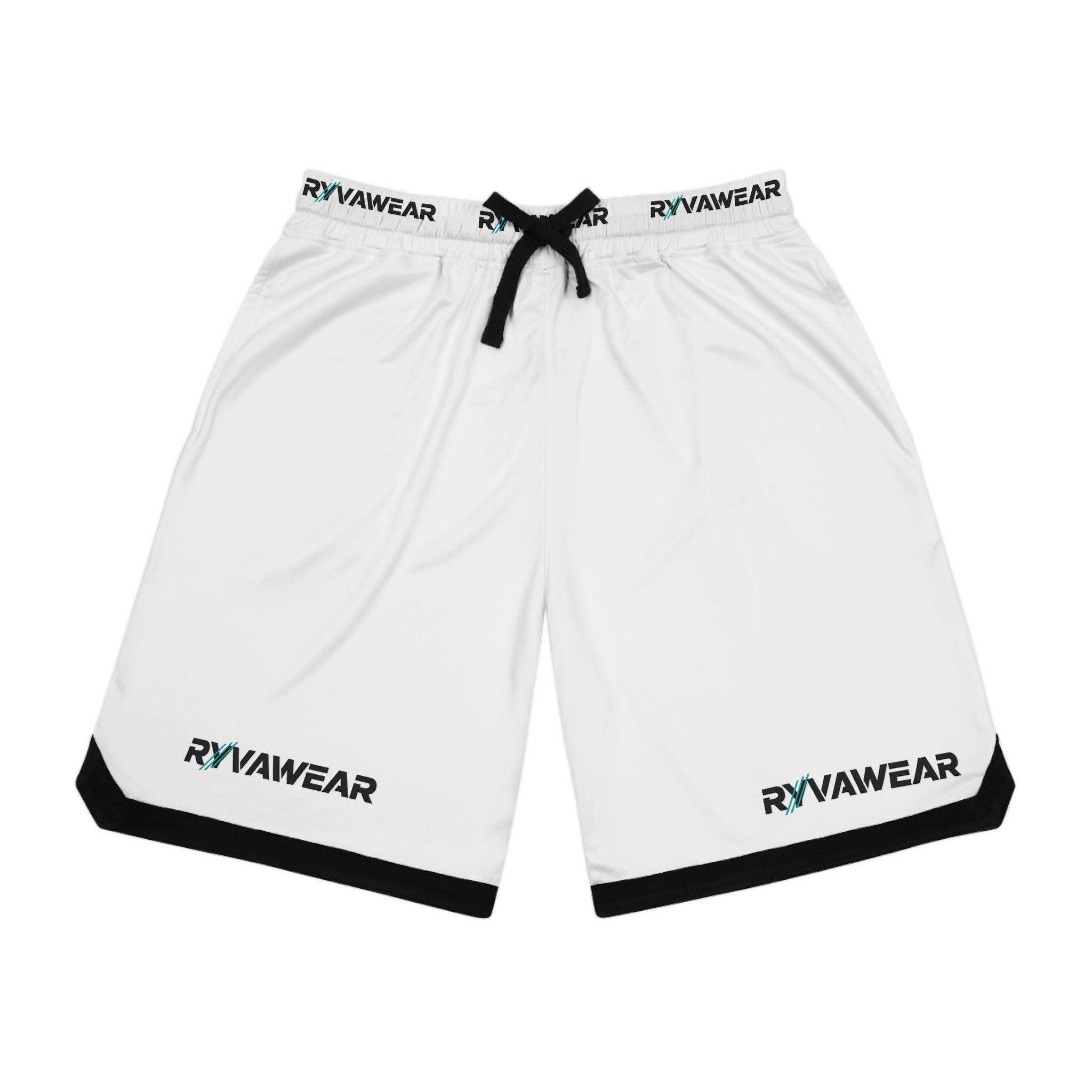 Basketball Shorts - White Ribbed AOP Athletic Shorts with RYV AWEAR Logo