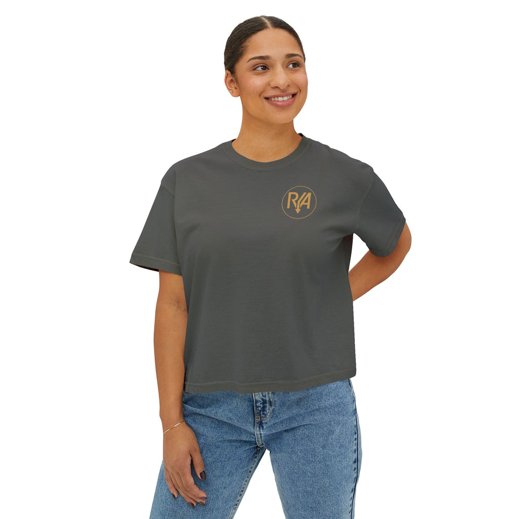 Women's Boxy Tee — Minimal Gold Monogram 'R/A' Chest Logo