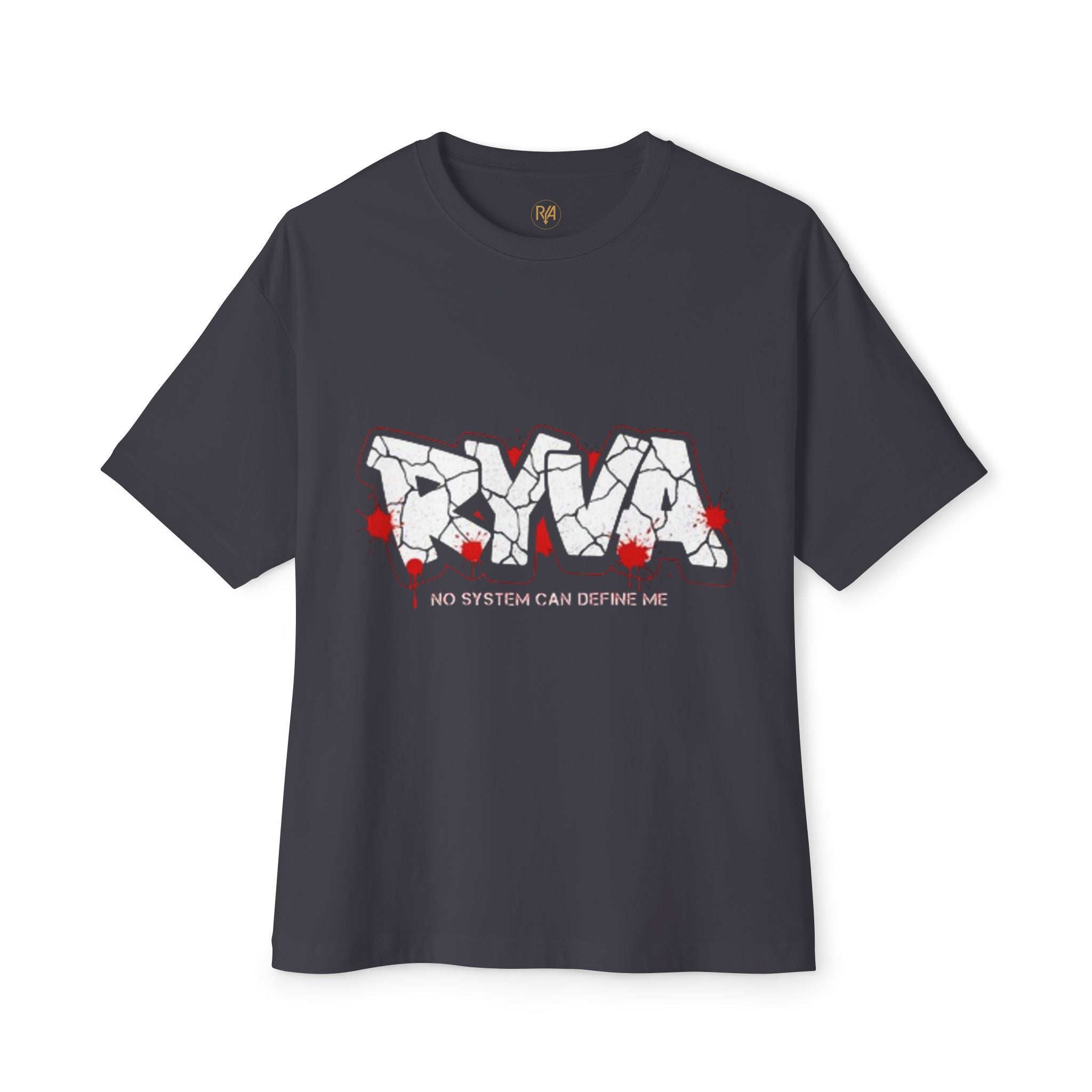 Oversized Boxy Tee — Abstract Floral Outline with Red Blooms & “No System Can Control Me”