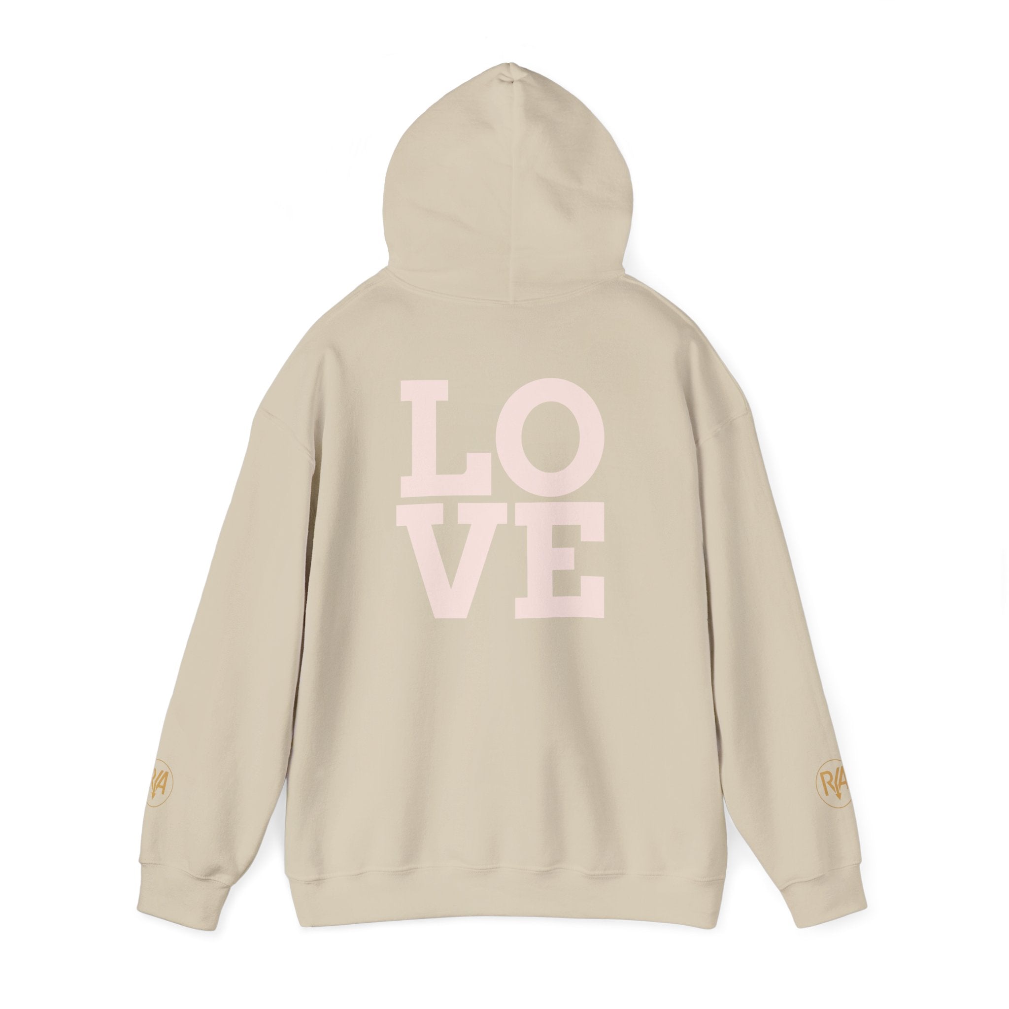 Love Graphic Hoodie — Minimal White Pullover with Gold Logo