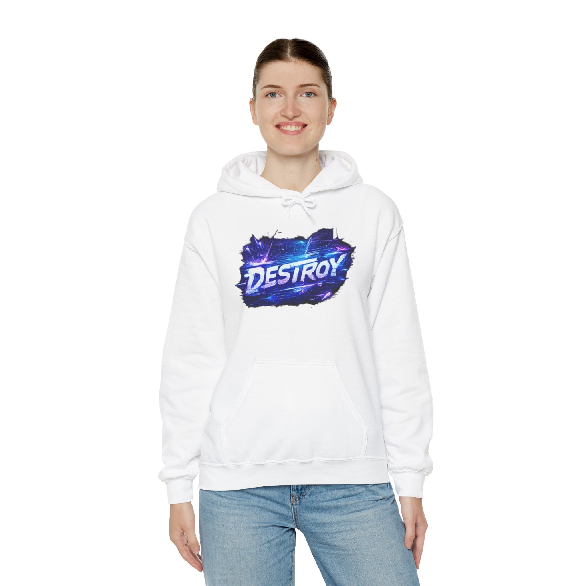 Destroy Graphic Hoodie - Retro Cosmic Brushstroke Pullover