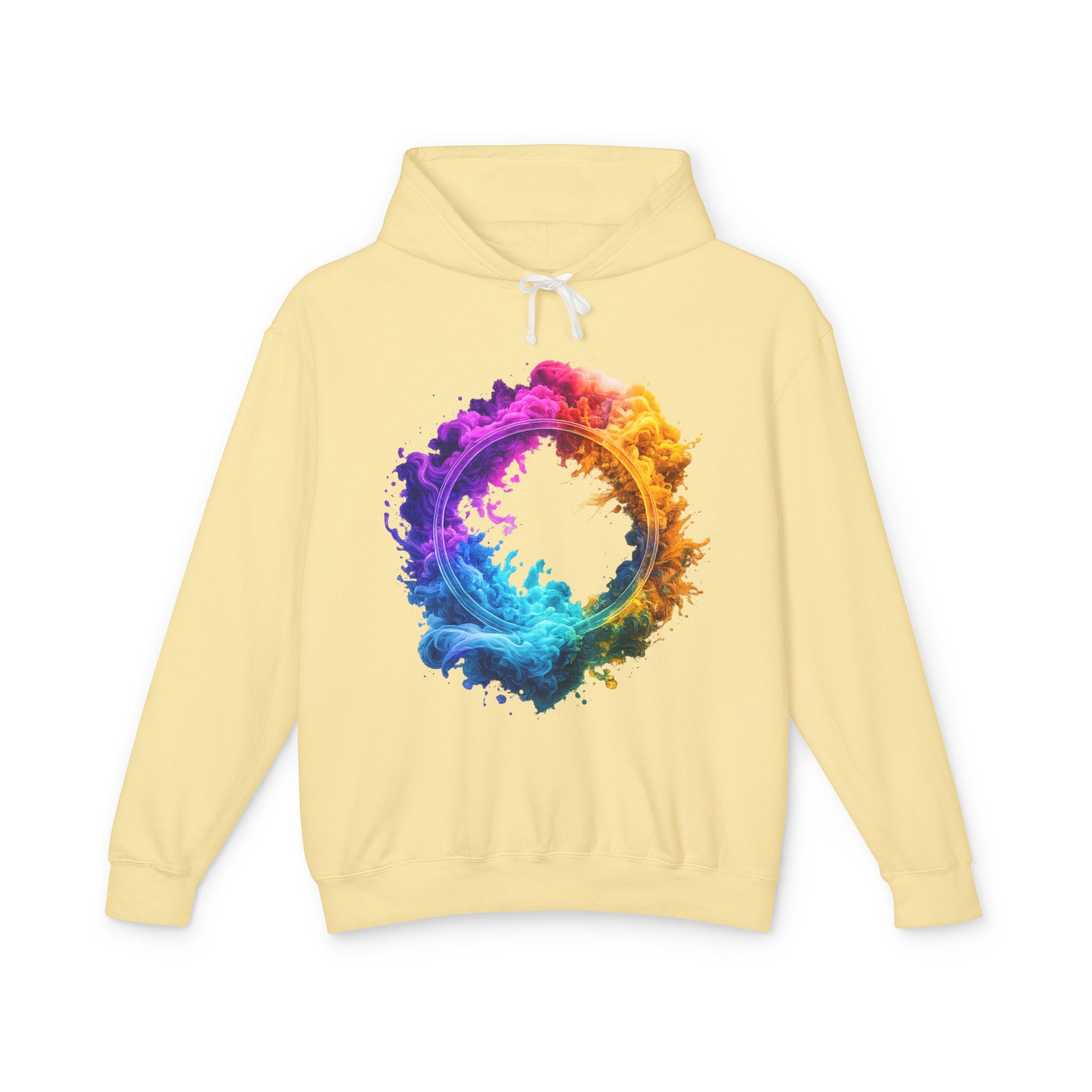 Color Burst Circle Hoodie — Vibrant Rainbow Splash Graphic Sweatshirt