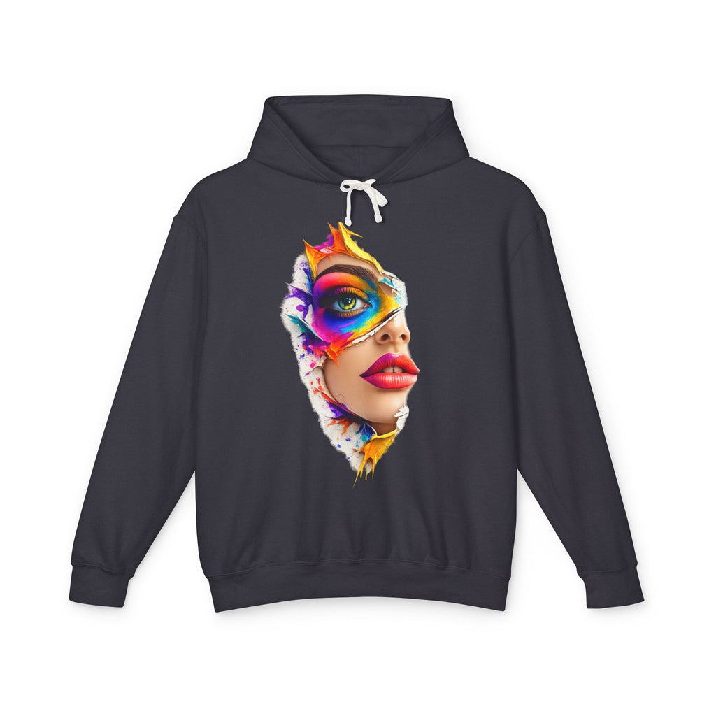 Colorful Masked Woman Art Hoodie — Vibrant Abstract Face Print