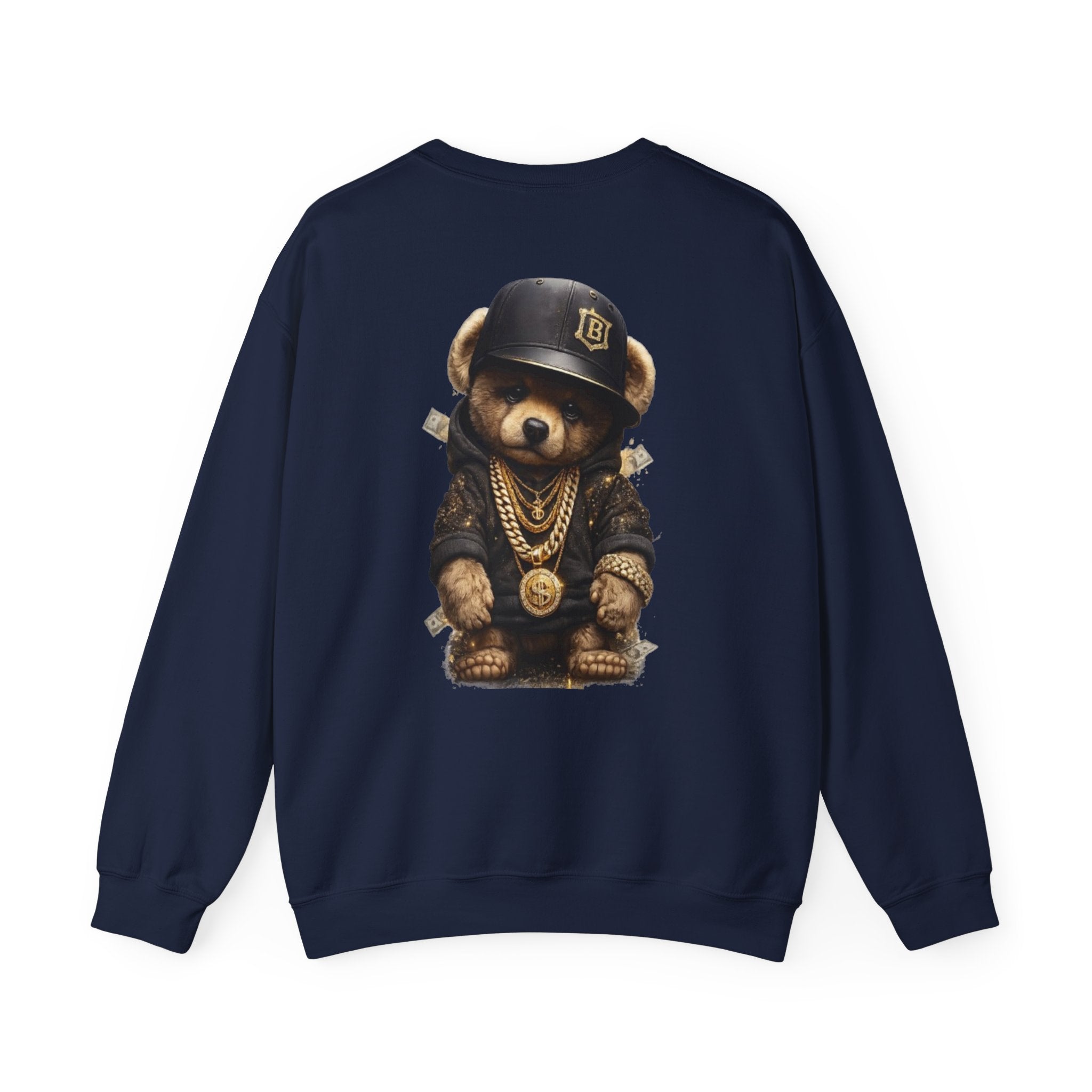 Crewneck Sweatshirt — Teddy Bear Streetwear Graphic (Gold Chains & Cap)