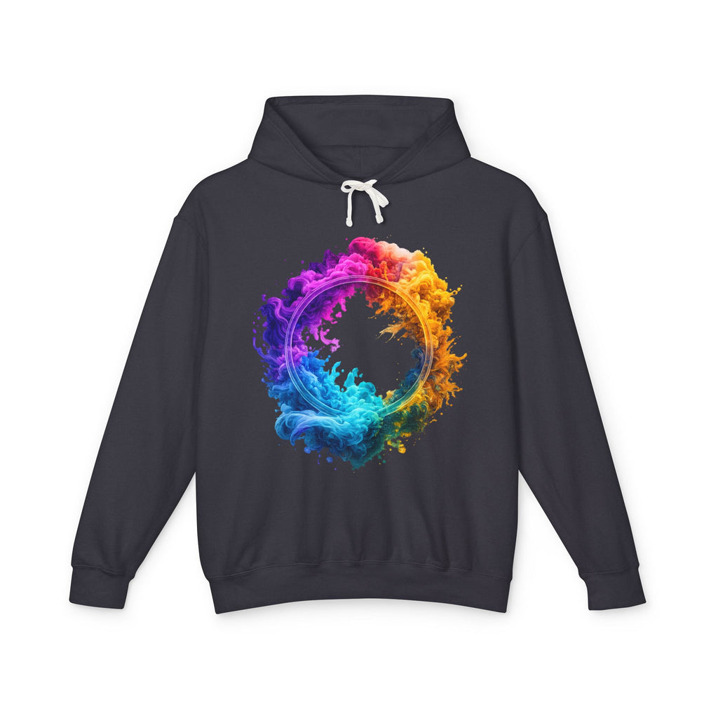 Color Burst Circle Hoodie — Vibrant Rainbow Splash Graphic Sweatshirt