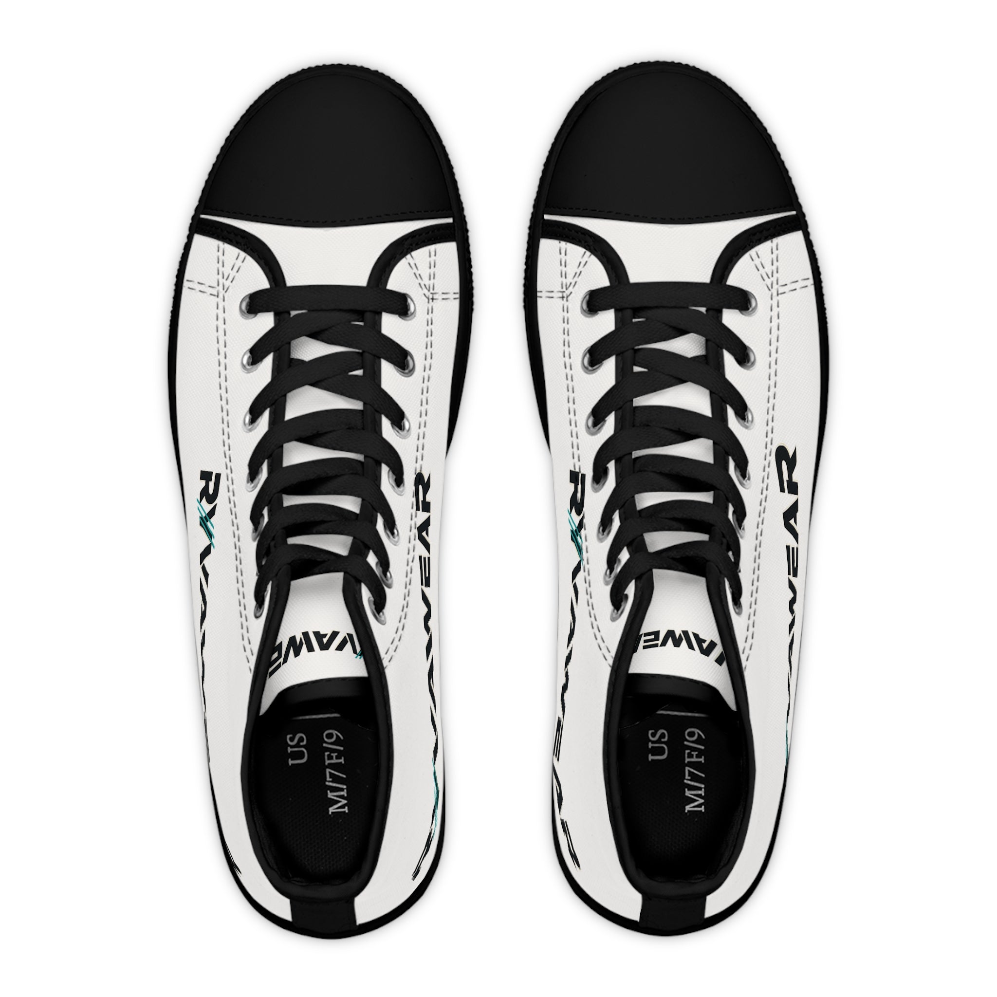 Women's High Top Sneakers — White 'RNVAWEAR' Logo Casual Canvas Shoes