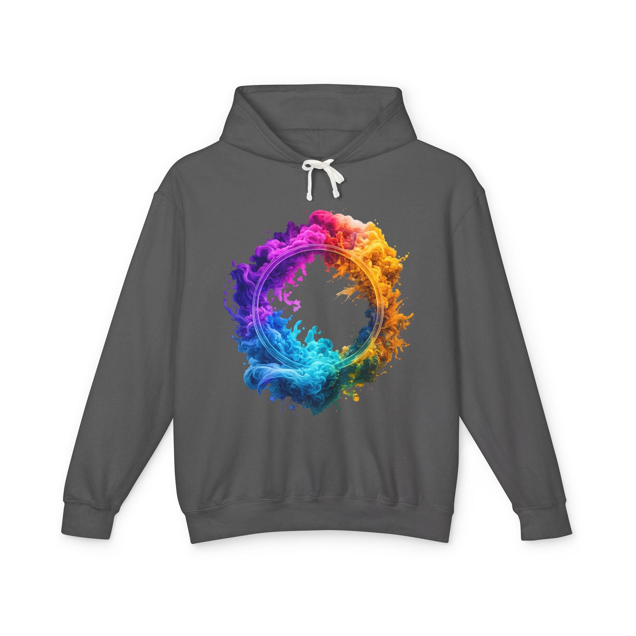 Color Burst Circle Hoodie — Vibrant Rainbow Splash Graphic Sweatshirt