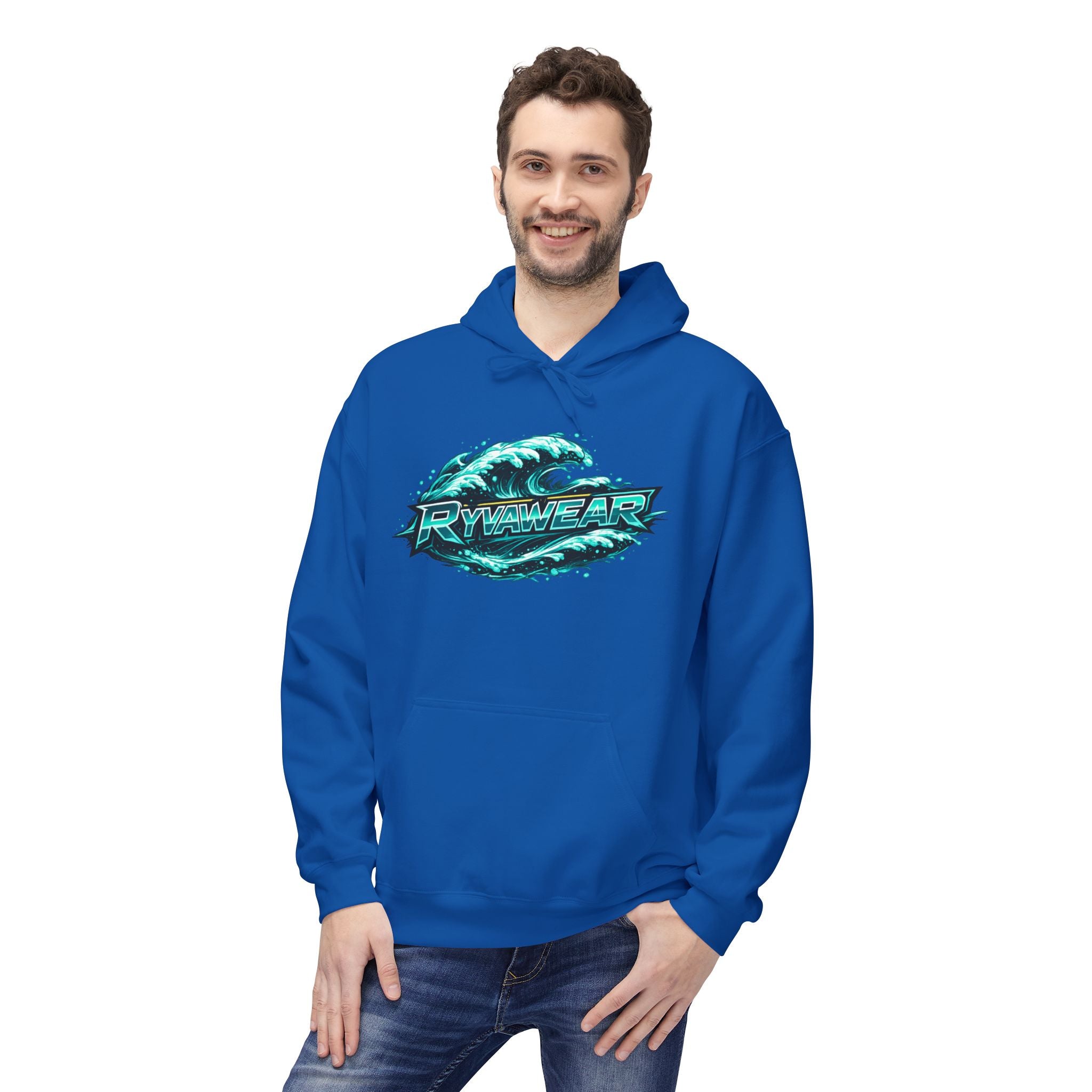 Hoodie — Retro Teal 'Rivestar' Surf Wave Logo Pullover