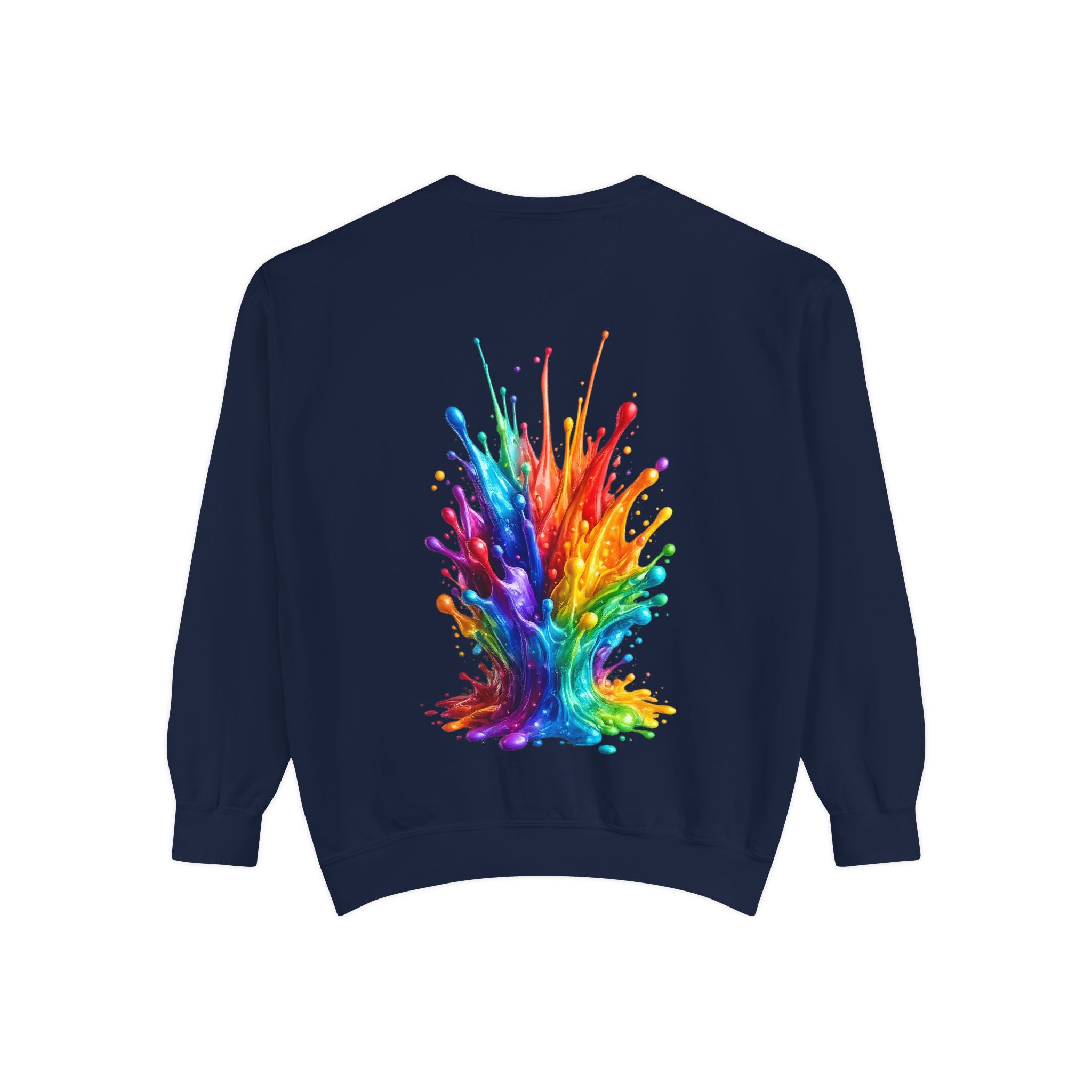 Rainbow Paint Splash Sweatshirt — Colorful Back Graphic Crewneck
