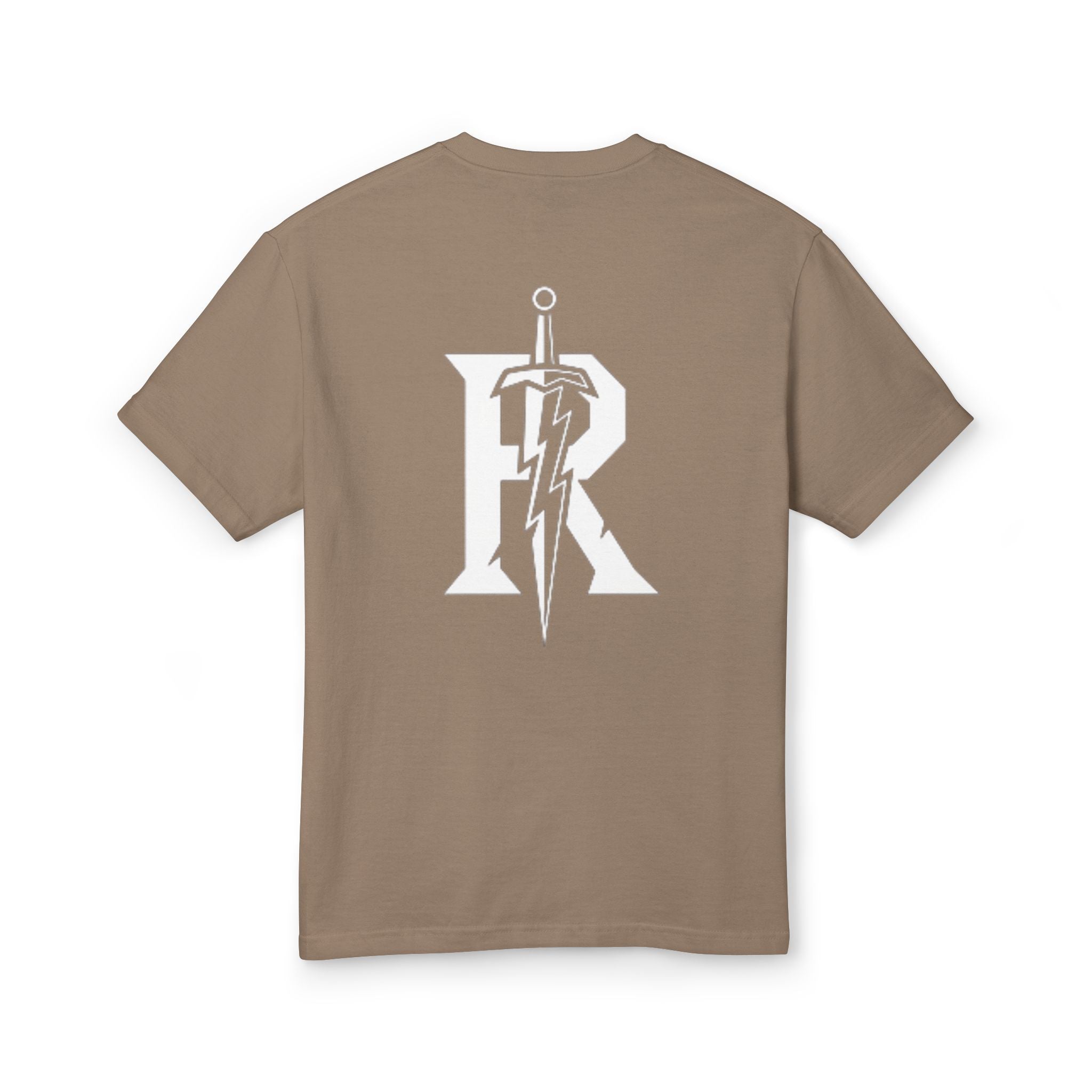 Graphic Tee — Retro Sword 'R' Logo Chest & Back Print