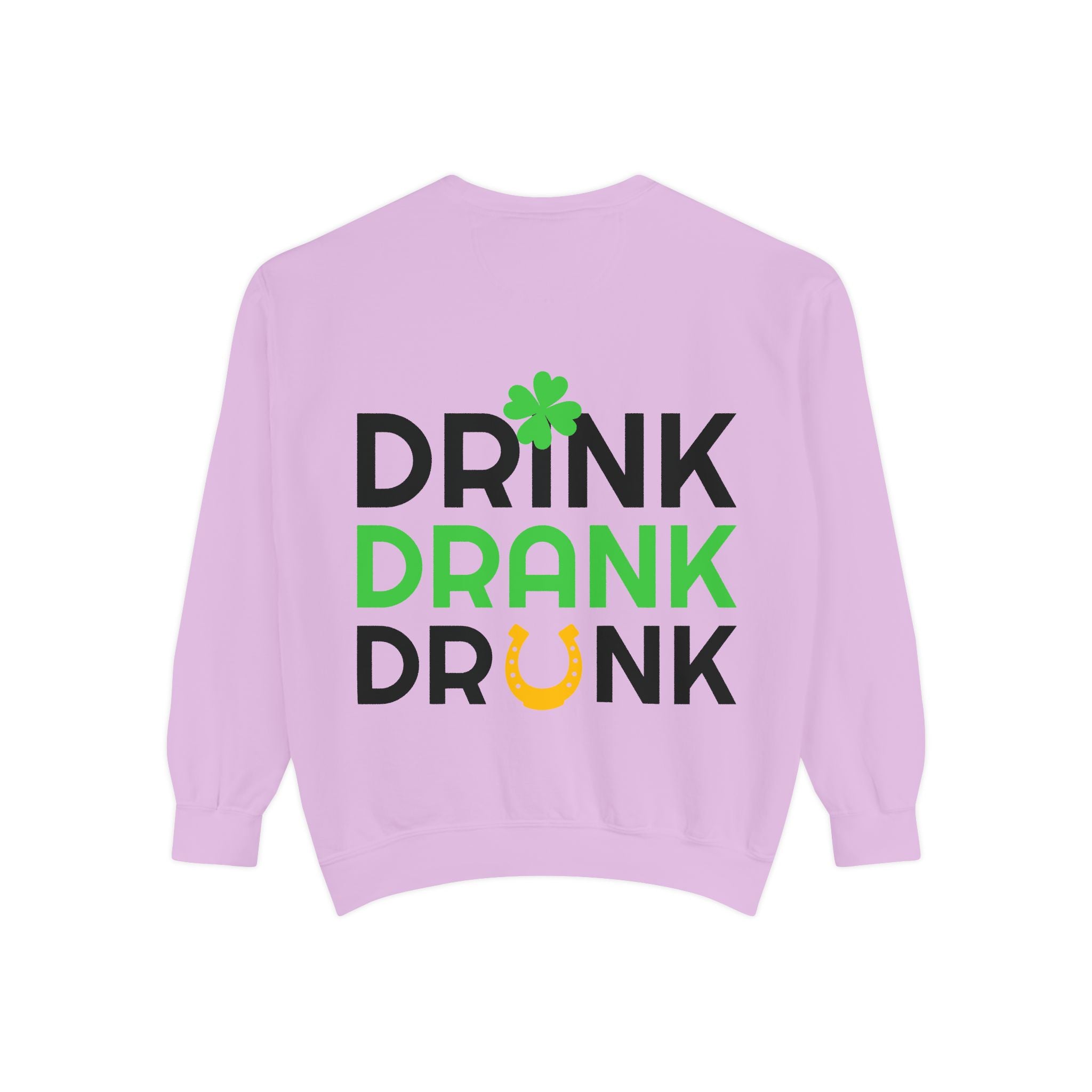 Drink Drank Drunk Sweatshirt — St. Patrick’s Day Shamrock & Horseshoe Crewneck