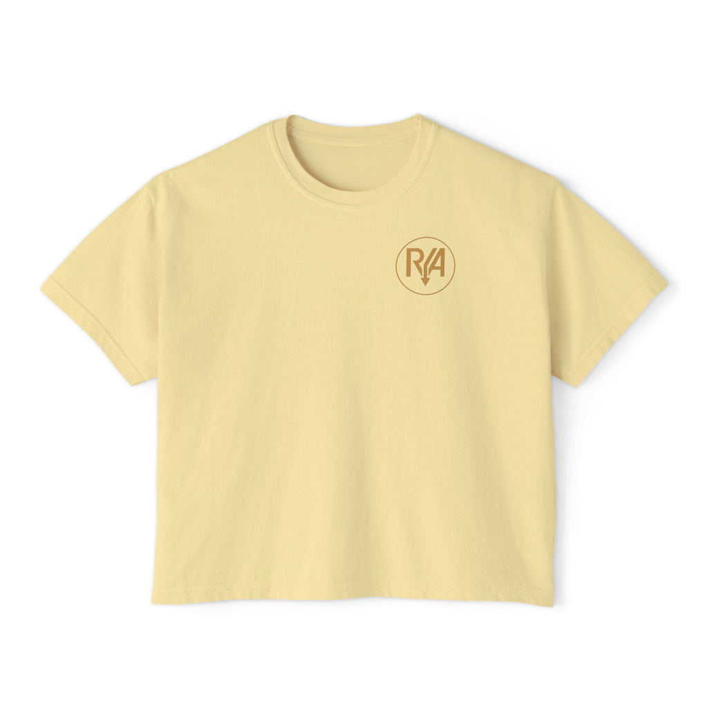 Women's Boxy Tee — Minimal Gold Monogram 'R/A' Chest Logo
