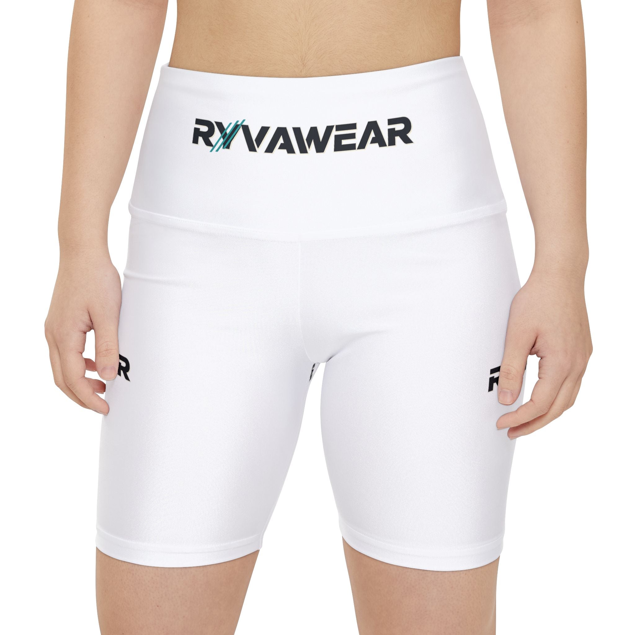 Women's Workout Shorts — RYVAEAR Branded White High-Waist Active Bike Shorts