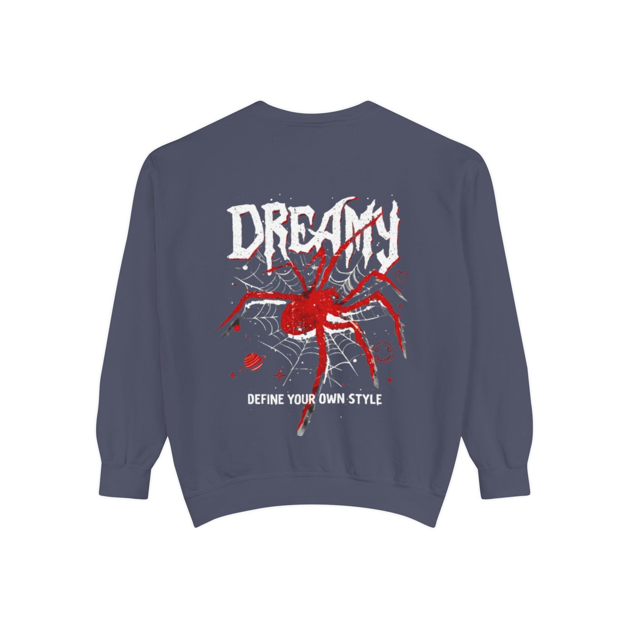 Dreamy Spider Sweatshirt — "Define Your Own Style" Garment-Dyed Crewneck