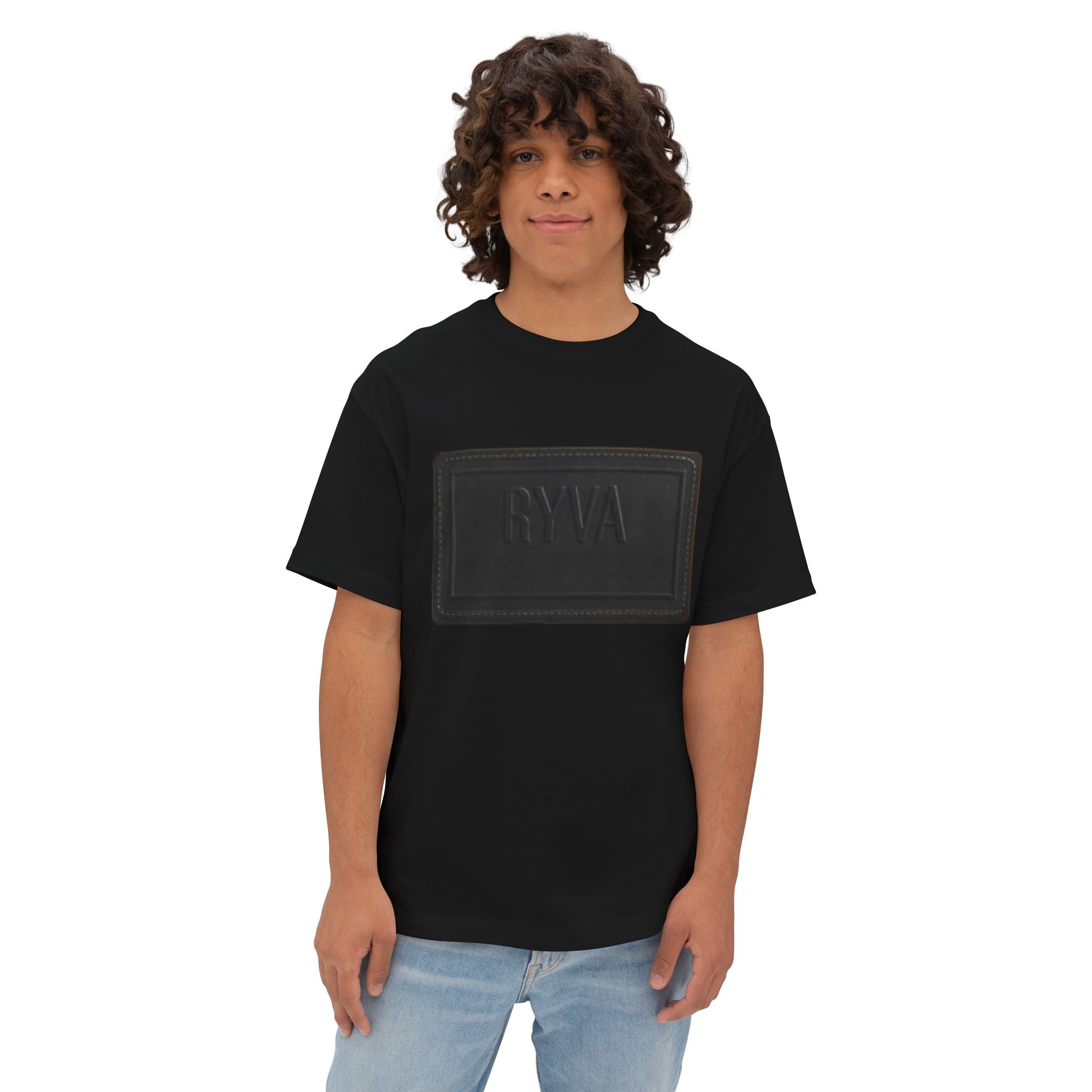 Boxy Tee — Black Embossed 'RVA' Logo Graphic