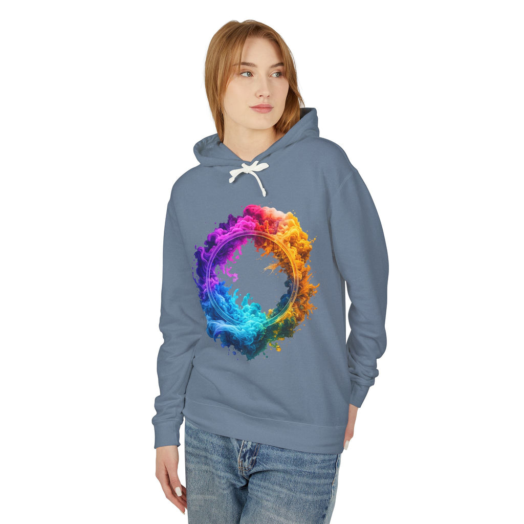 Color Burst Circle Hoodie — Vibrant Rainbow Splash Graphic Sweatshirt