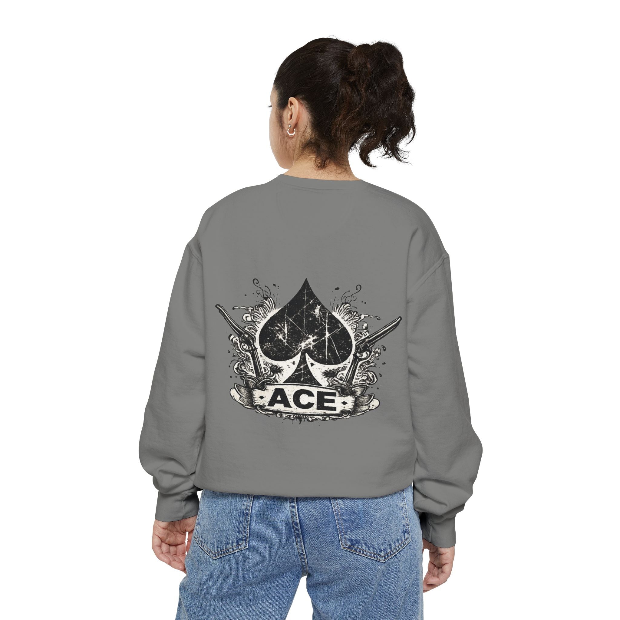 Ace Spade Sweatshirt — Distressed Playing Card Logo Crewneck