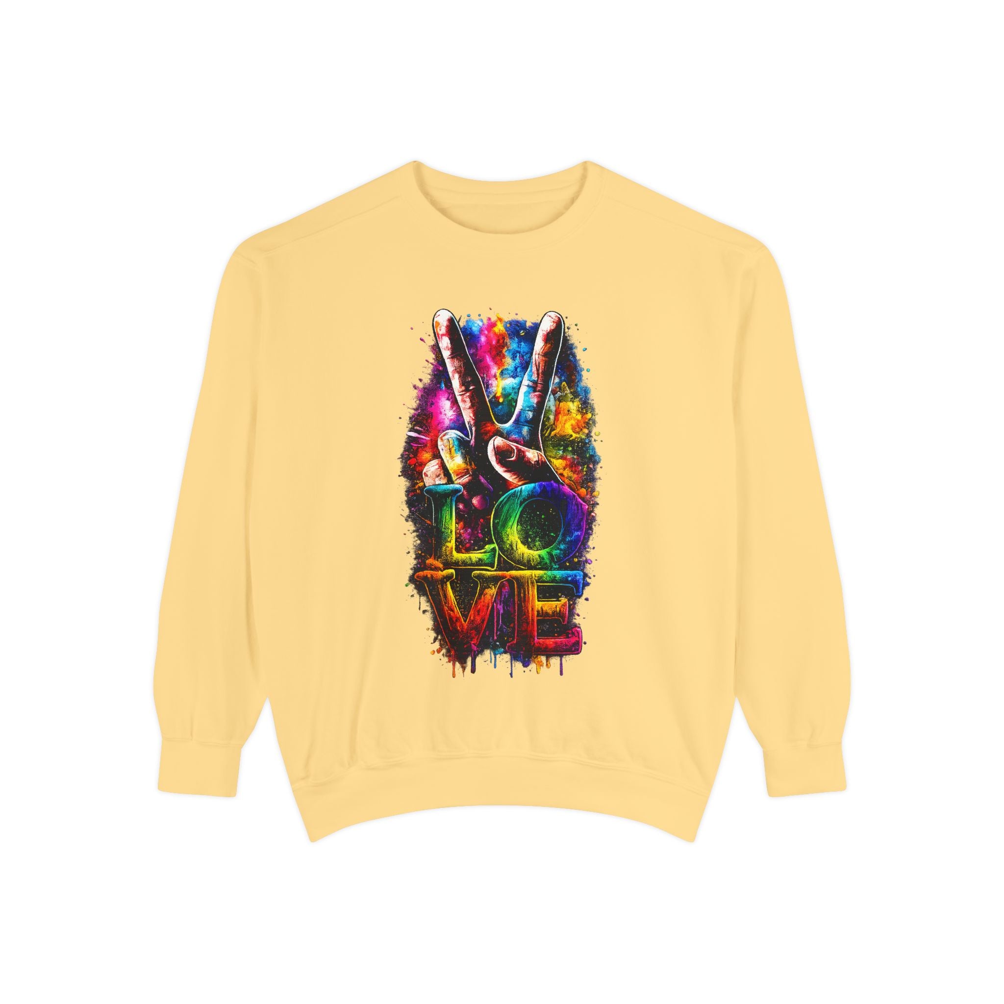 Peace & Love Tie-Dye Sweatshirt — Colorful Peace Sign Graphic