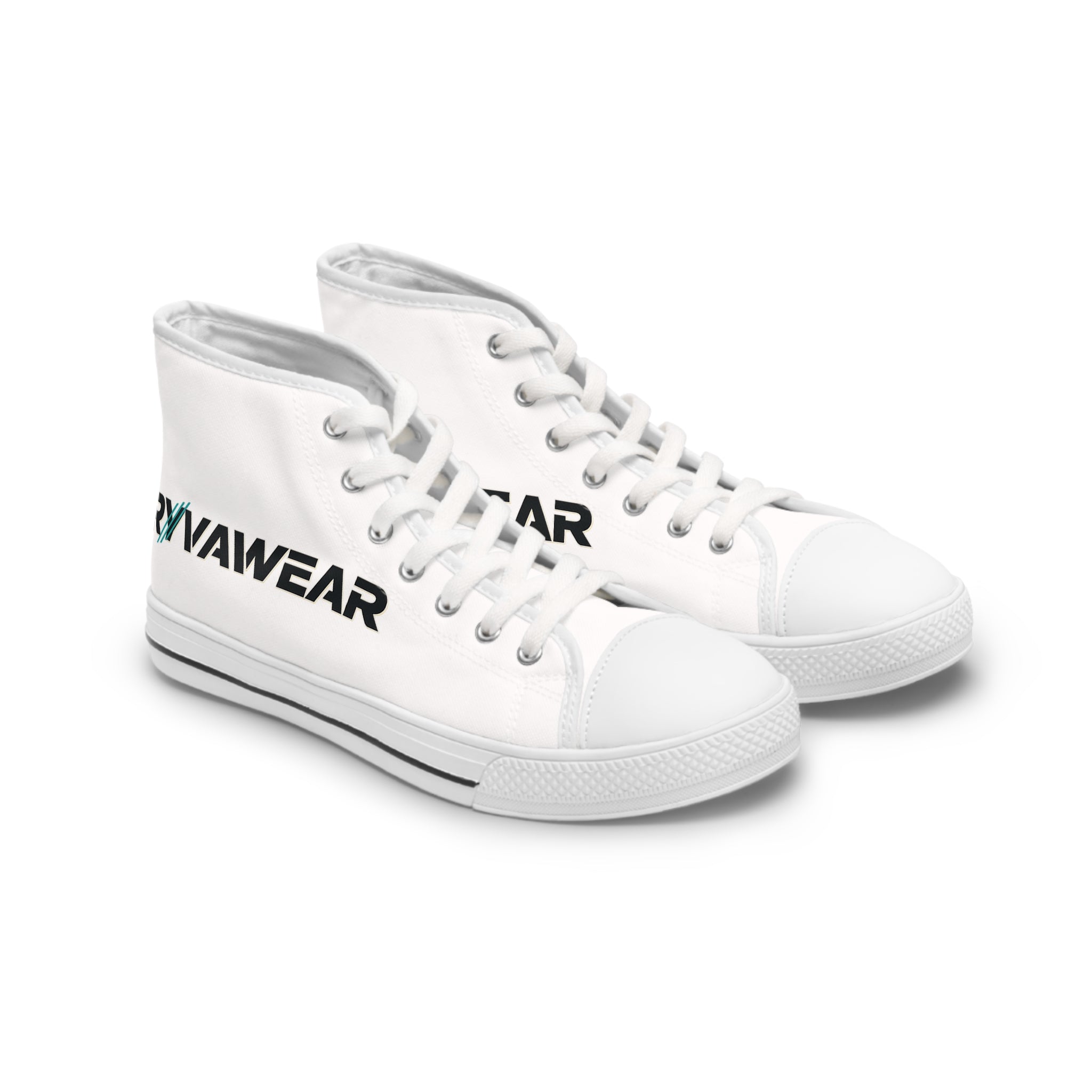 Women's High Top Sneakers — White 'RNVAWEAR' Logo Casual Canvas Shoes